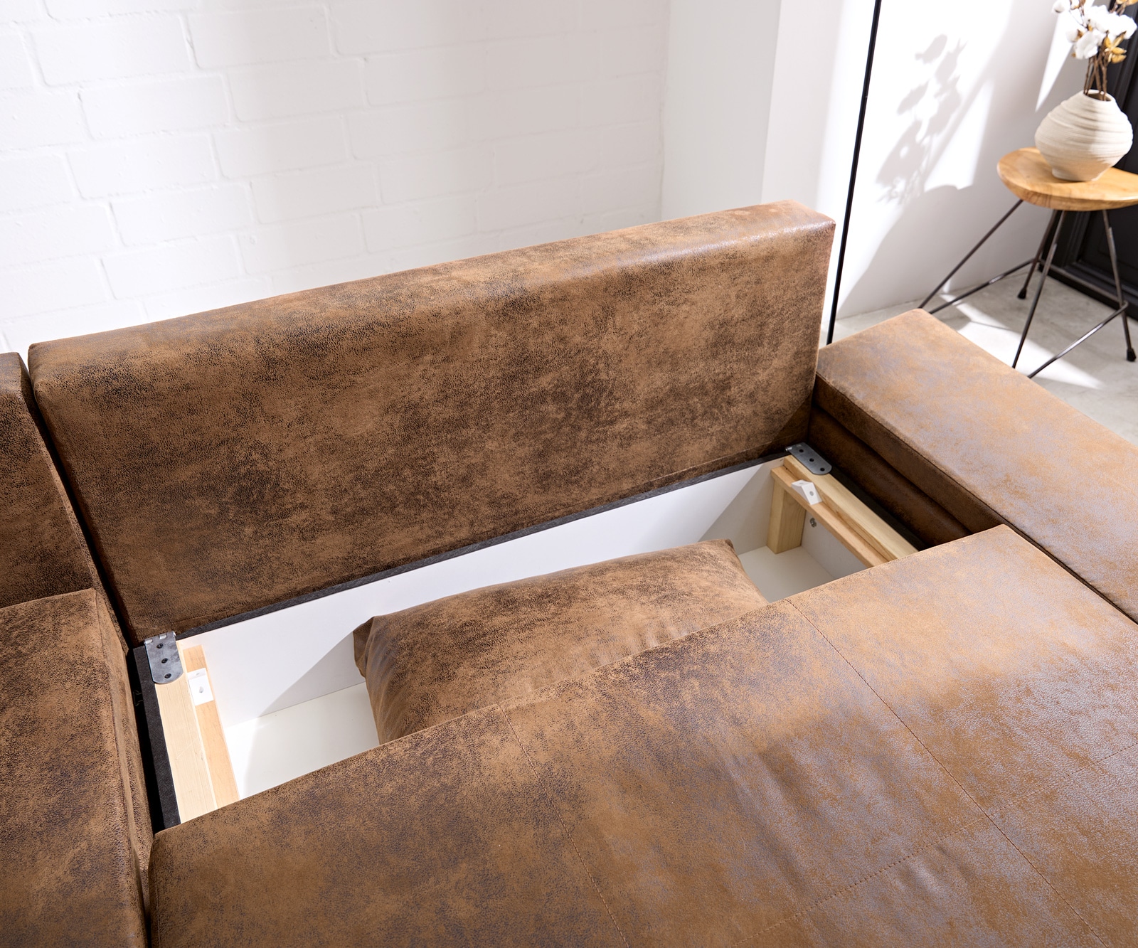Ecksofa Abilene 260x175 cm Braun Ottomane variabel mit Schlaffunktion 4 Ecksofa Abilene 260x175 cm Braun Ottomane variabel mit Schlaffunktion 4