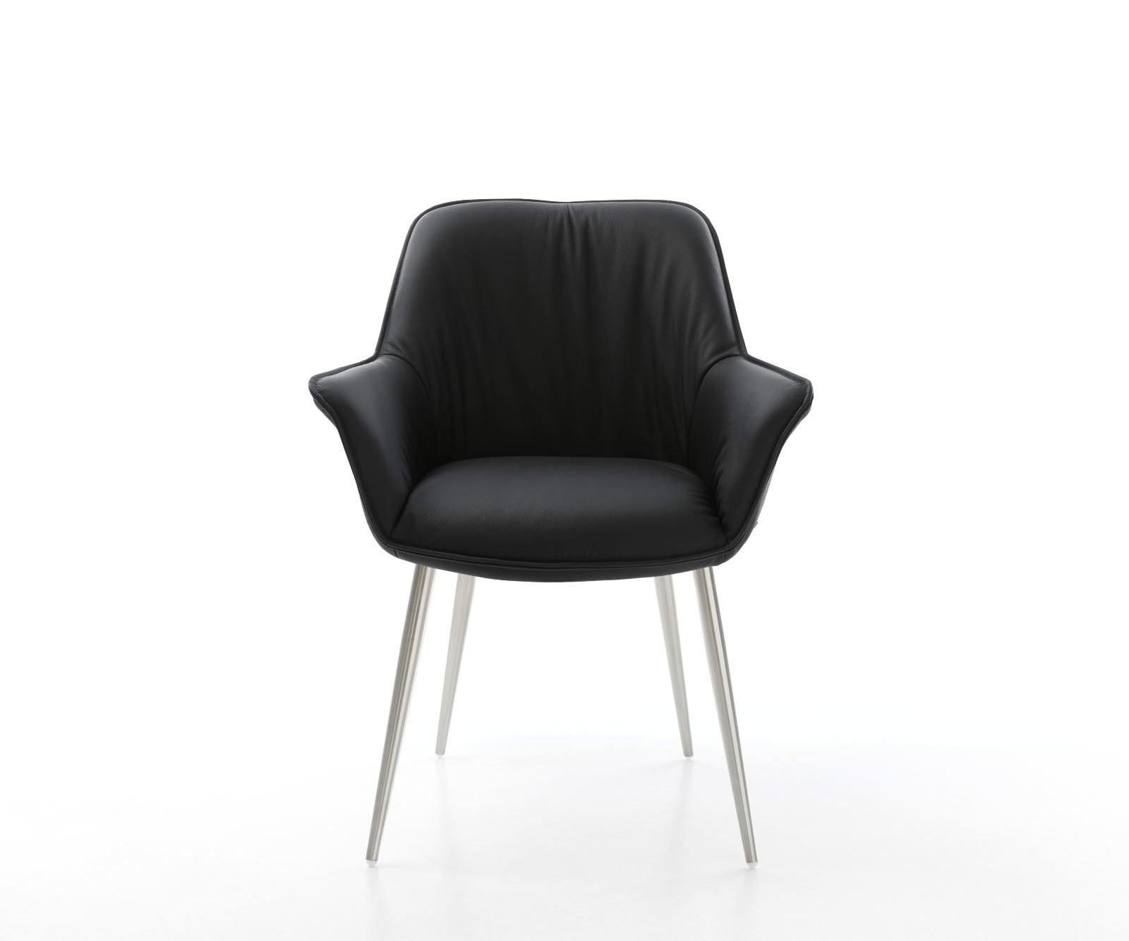 Esszimmerstuhl Keila-Flex mit Armlehnen Echt-Leder Schwarz 4-Fuß konisch Edelstahl 2 Esszimmerstuhl Keila-Flex mit Armlehnen Echt-Leder Schwarz 4-Fuß konisch Edelstahl 2