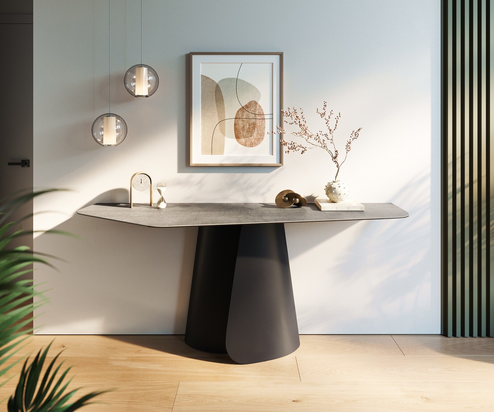 Konsolentisch Edge Polygonal 180x50 cm Keramik Beton Grau Livos Metall Schwarz 3