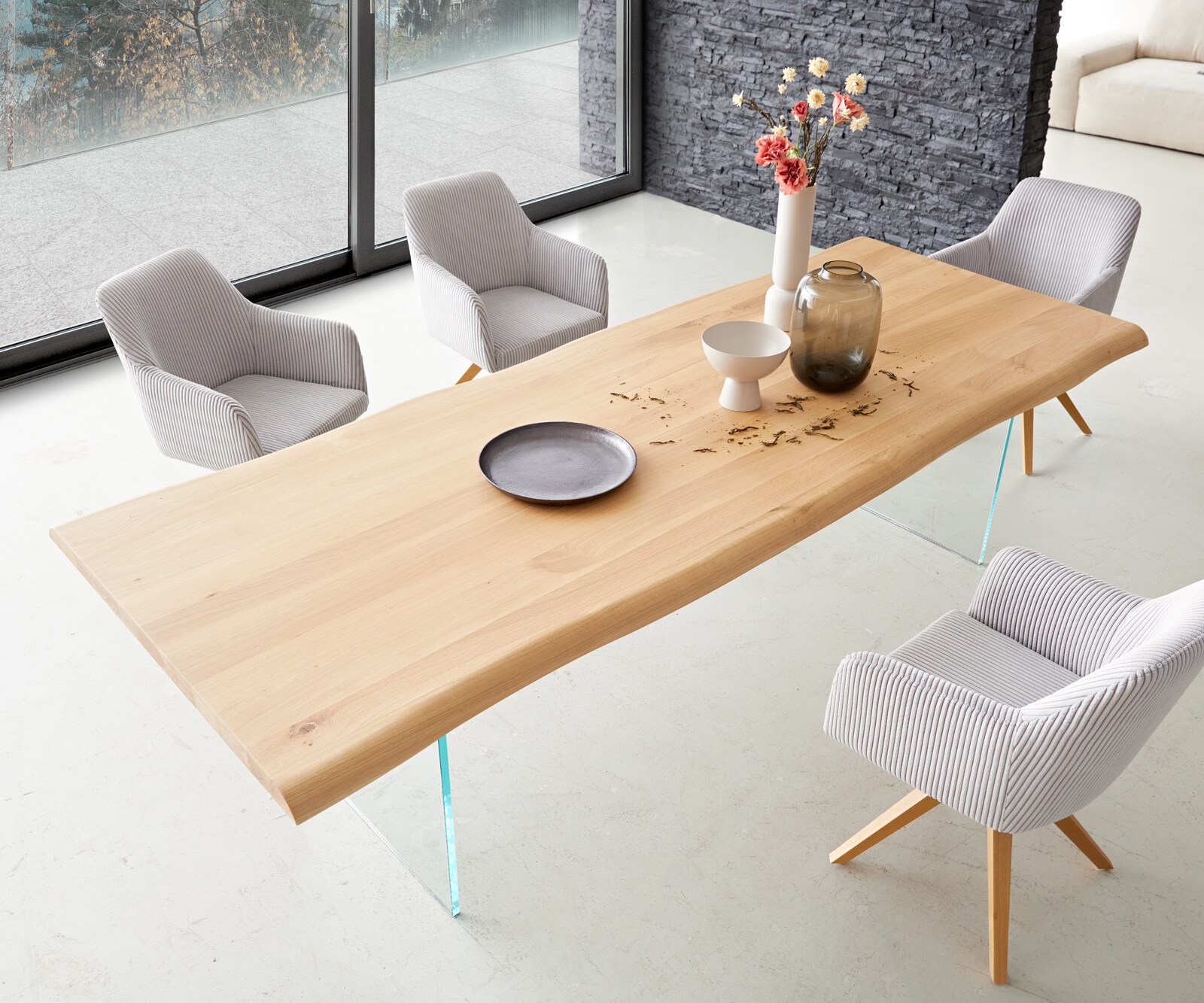 Esstisch Edge 260x100 Eiche Natur Glas Live-Edge 3