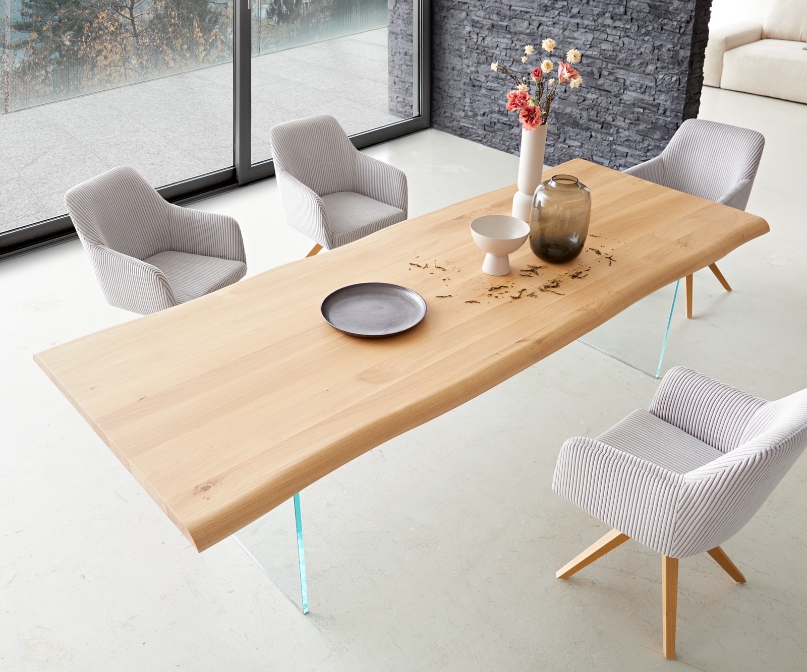 Esstisch Edge 260x100 Eiche Natur Glas Live-Edge 3 Esstisch Edge 260x100 Eiche Natur Glas Live-Edge 3