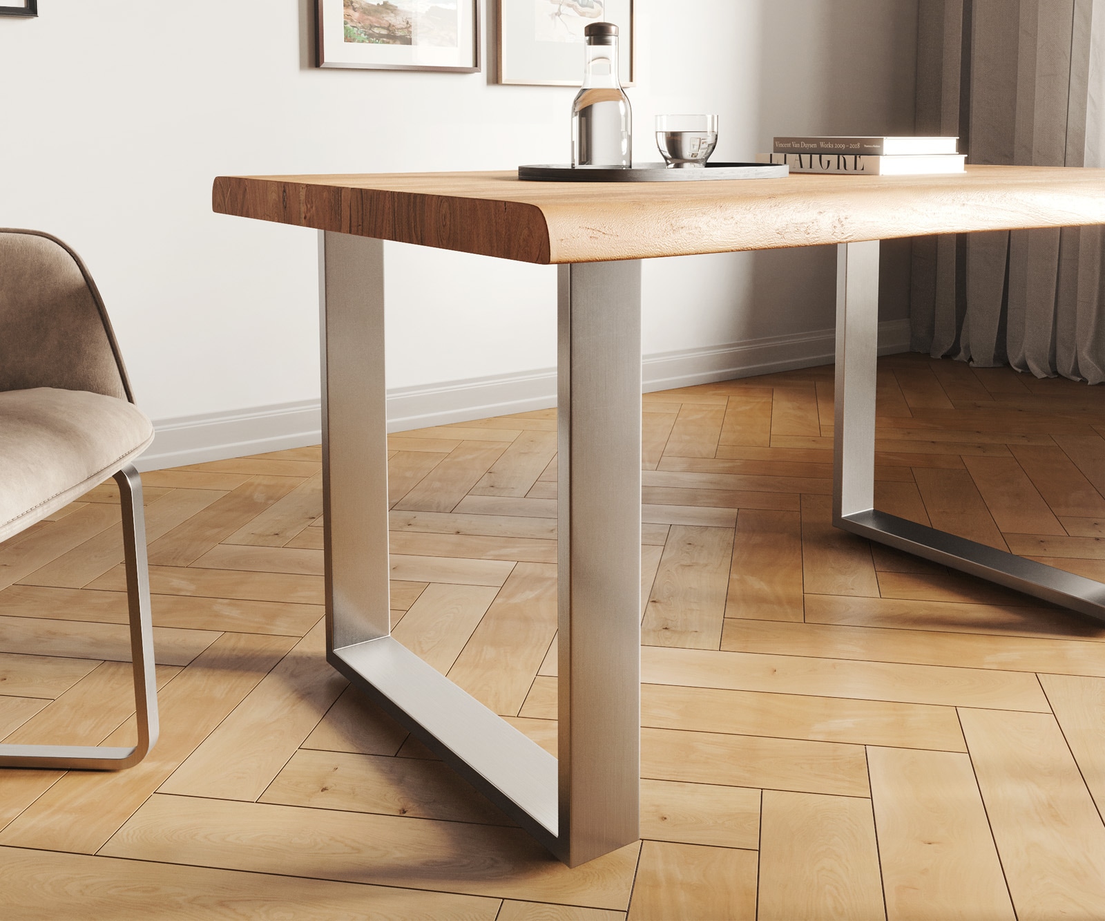 Esstisch Edge 140x90 XL Akazie Natur Edelstahl Schmal Live-Edge 4 Esstisch Edge 140x90 XL Akazie Natur Edelstahl Schmal Live-Edge 4