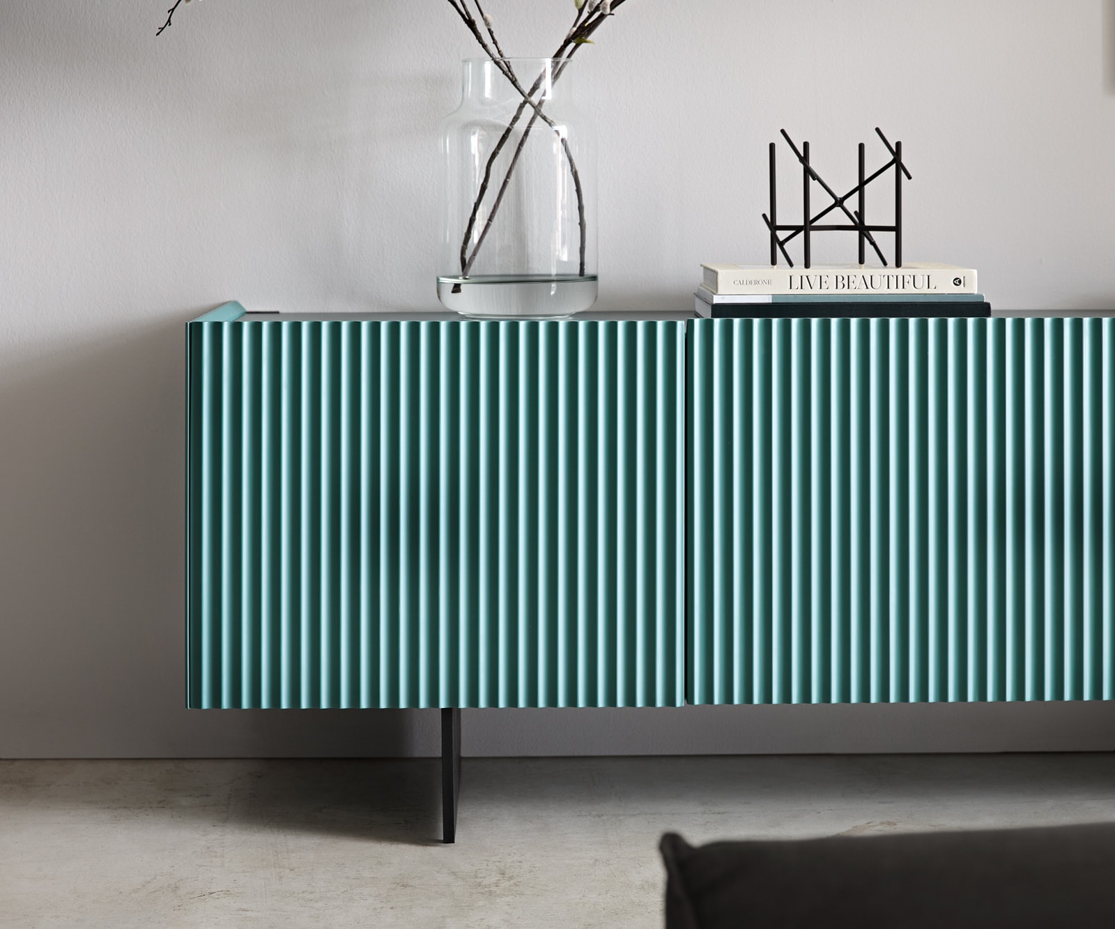 Lowboard Kelani 200 cm Petrol 4 Türen Fuß schwebend Metall Schwarz 5