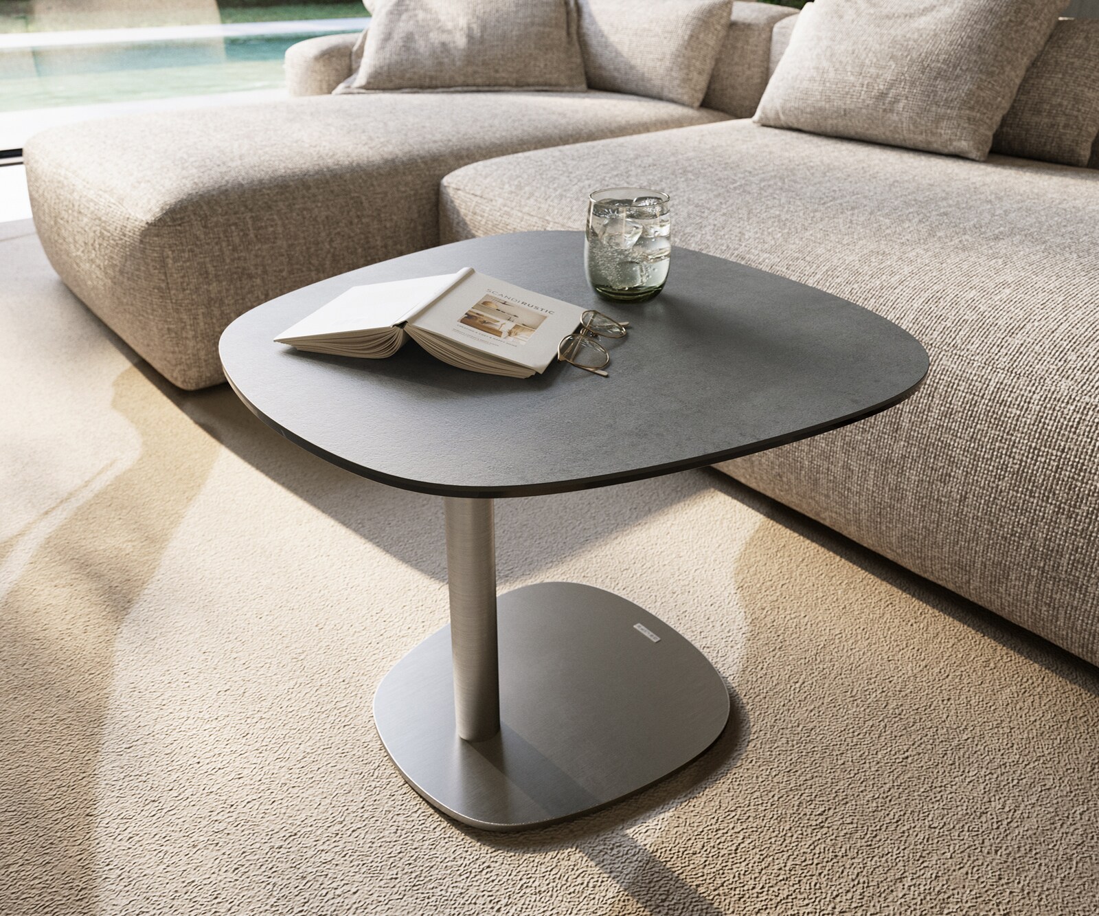 Beistelltisch Edge Boot 60x60 cm Keramik Beton Grau Eleny Edelstahl gebürstet 6