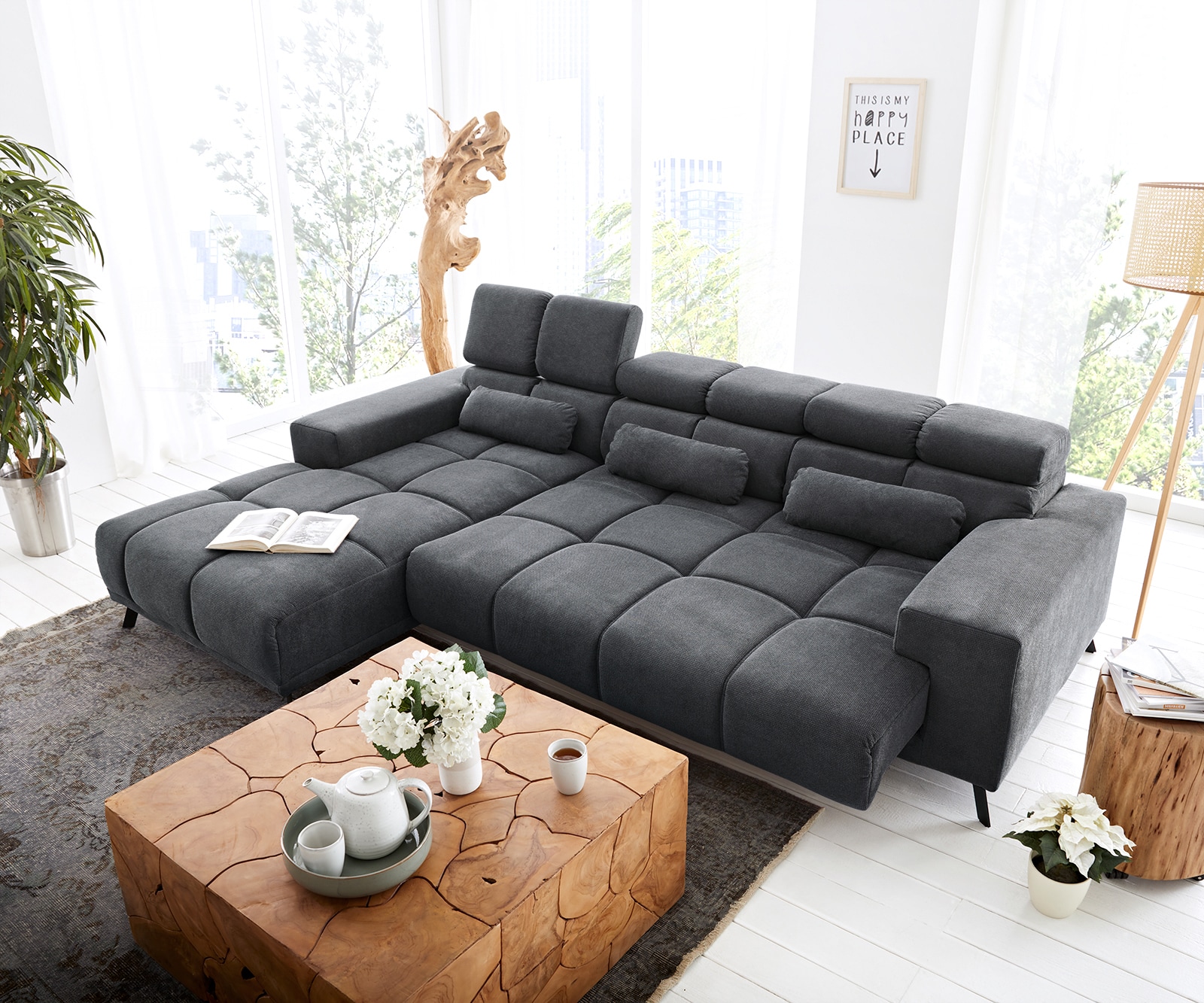 Ecksofa Ordino 285x200 Mikrofaser Schwarz Ottomane links elektrische Sitztiefenverstellung 4 Ecksofa Ordino 285x200 Mikrofaser Schwarz Ottomane links elektrische Sitztiefenverstellung 4