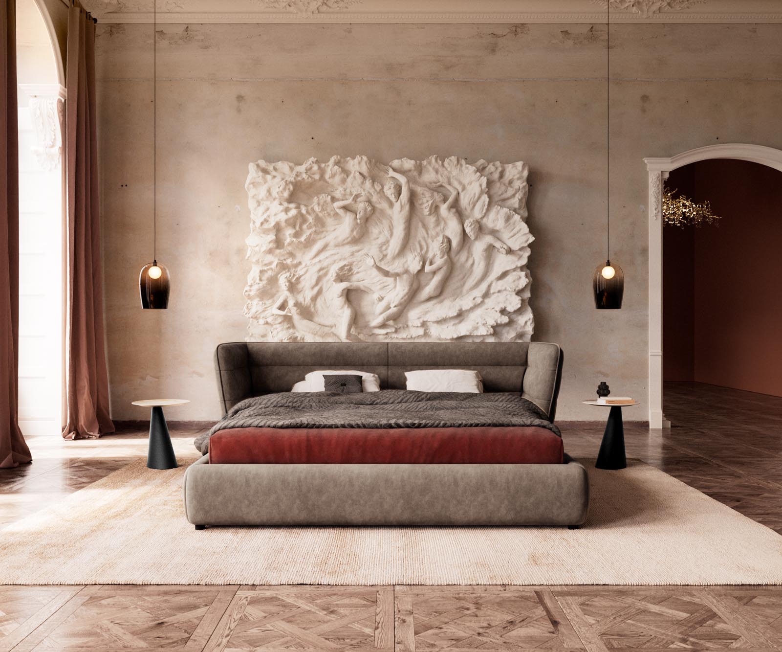 Polsterbettgestell Simea 180x200 cm Mikrofaser Taupe Vintage 1