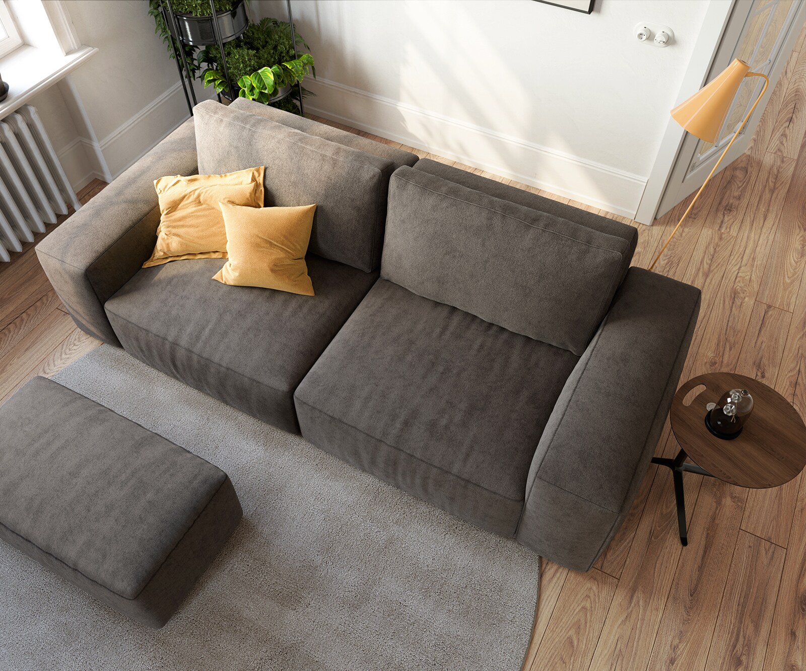 Big-Sofa Lanzo 230x95 cm Mikrofaser Khakibraun mit Hocker 5