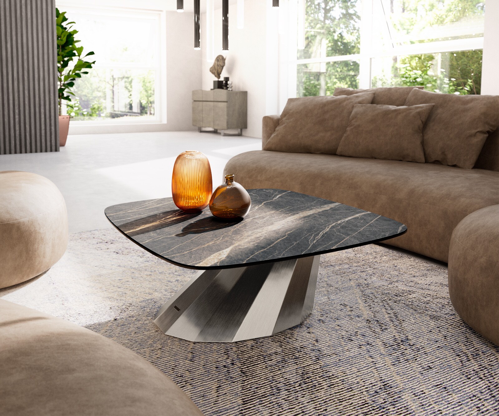 Couchtisch Edge Boot 90x90 cm Keramik Laminam® Noir Desir Braun Parabi Edel günstig online kaufen