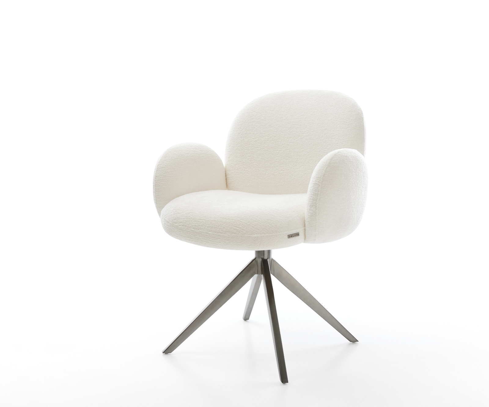 Drehstuhl Nube-Flex mit Armlehnen Bouclé Soft Beige Kreuzgestell breit Graphit 360° drehbar Wippfunktion Taschenfederkern