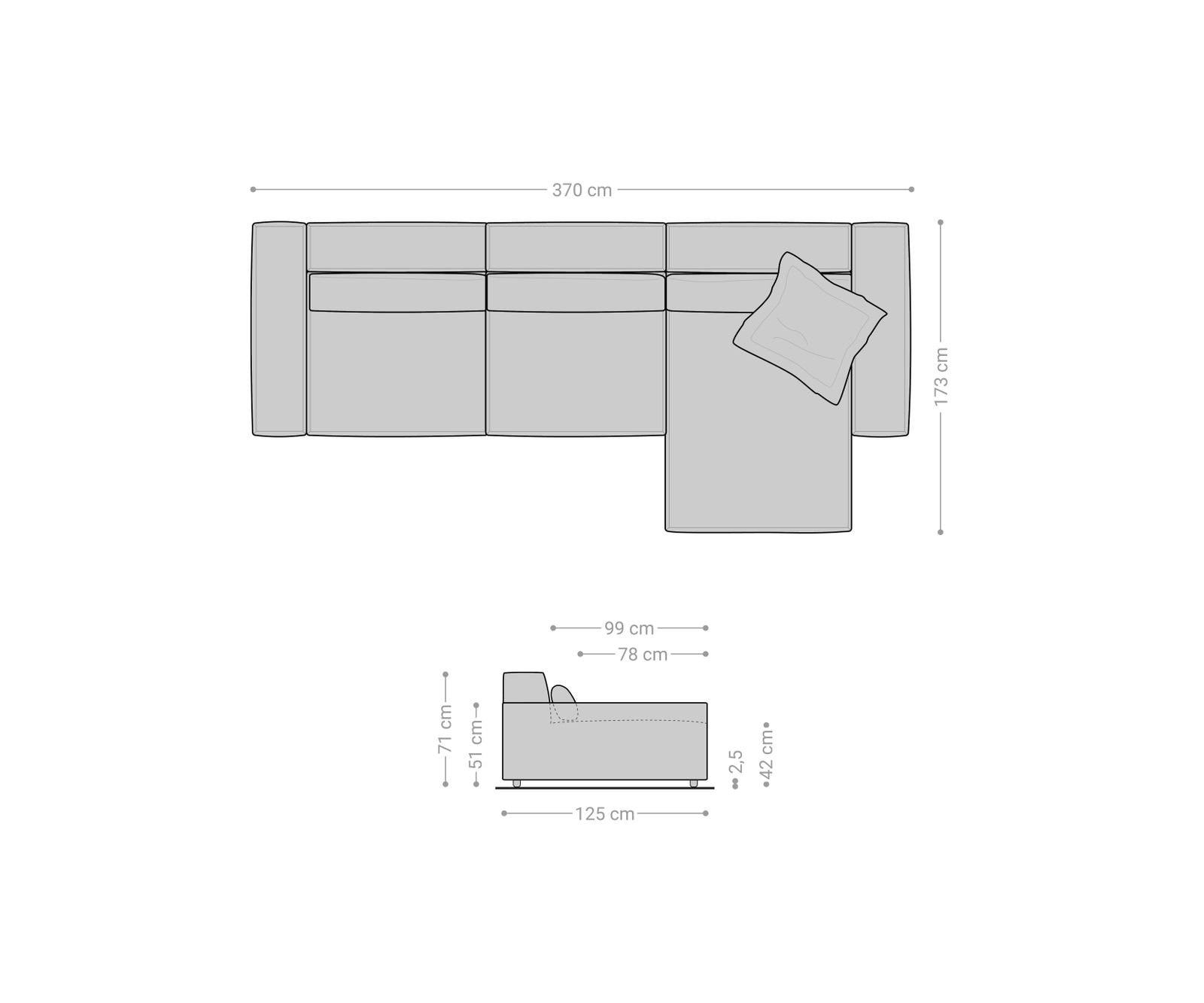 Ecksofa Sirpio XL 370x170 cm Cord Silbergrau Recamiere variabel 7