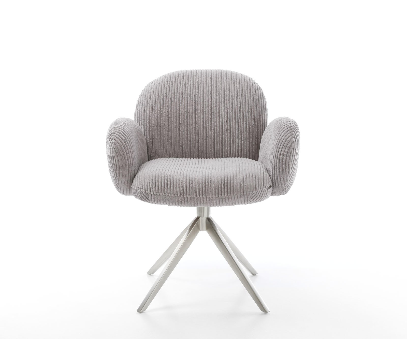 Drehstuhl Nube-Flex mit Armlehnen Cord Silbergrau Kreuzgestell breit Edelstahl 360° drehbar Taschenfederkern 2
