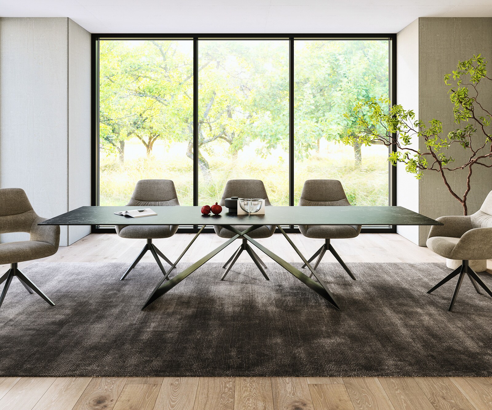 Esstisch Edge 300x100cm Keramik Laminam®Nero Greco Anthrazit V-Mittelfuß Schwarz 1
