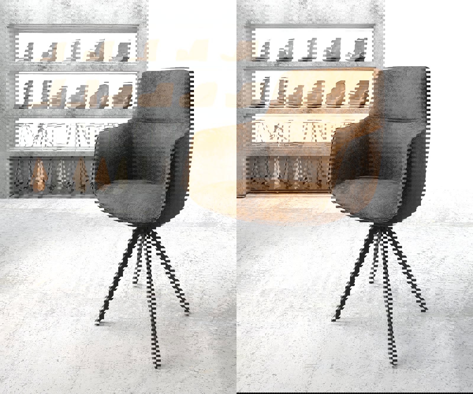 Drehstuhl Pejo-Flex Braun Antik Kreuzgestell kantig Schwarz 180° drehbar