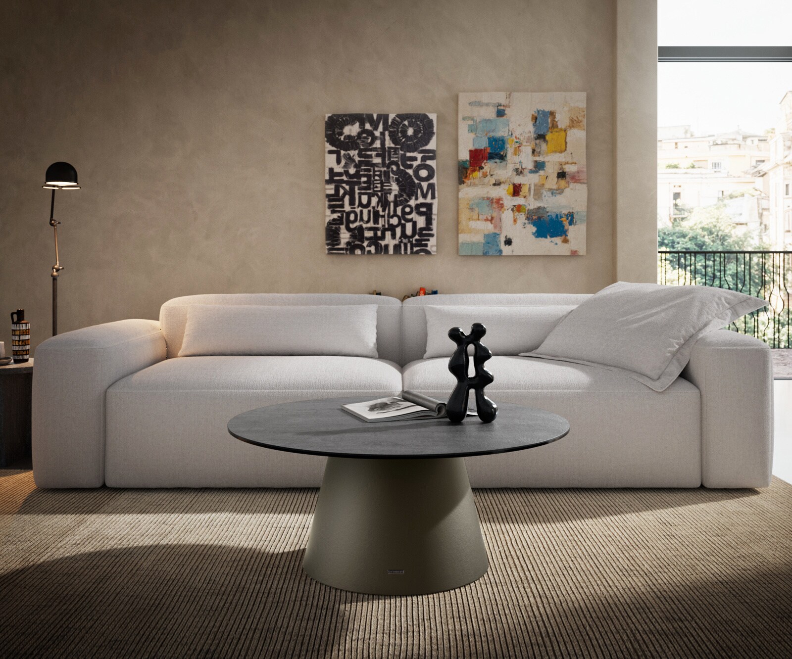 Couchtisch Edge Rund 90x90 cm Keramik Beton Grau Borna Effektfinish Titan 1