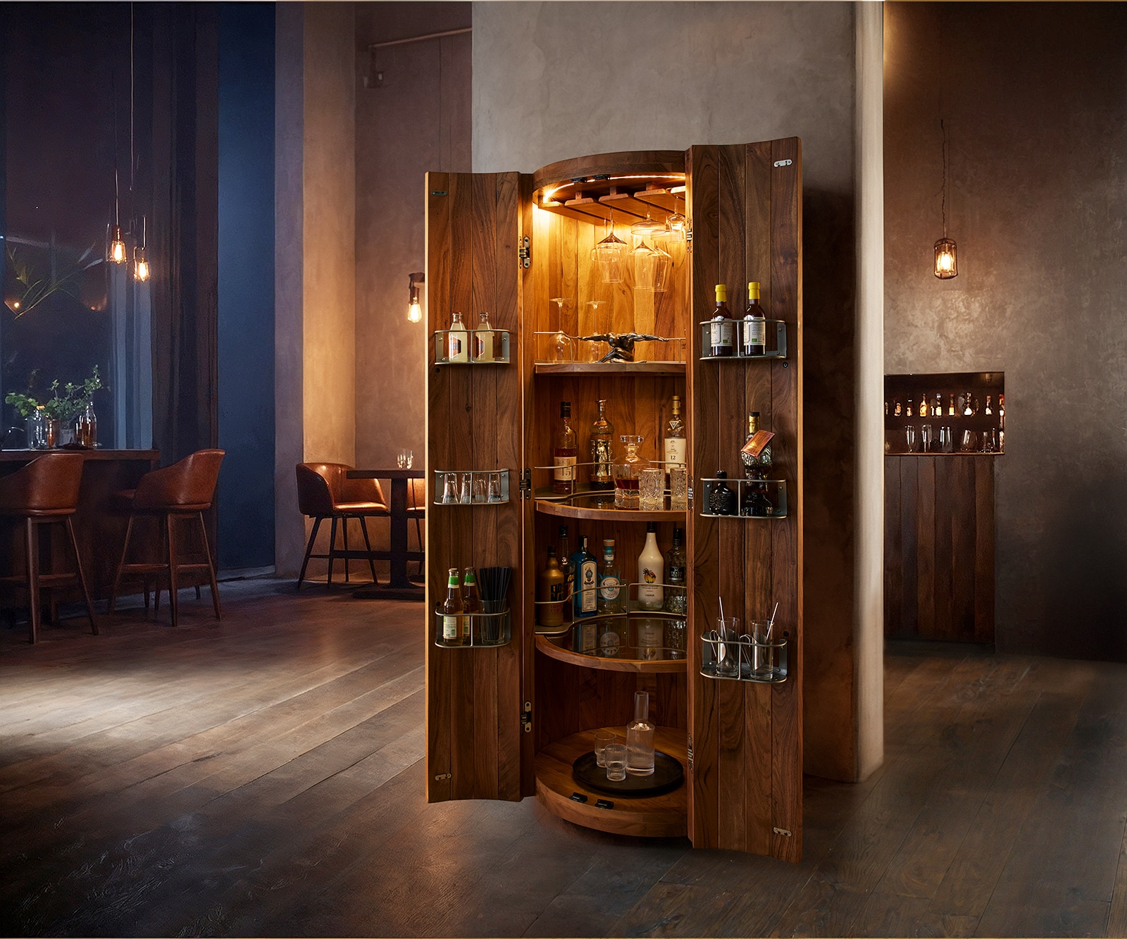 Barschrank Tulsa 80x190 cm Akazie Natur LED-Beleuchtung Weinschrank Barschrank Tulsa 80x190 cm Akazie Natur LED-Beleuchtung Weinschrank