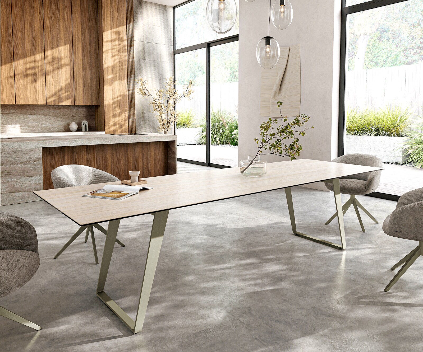 Esstisch Edge 300x100 cm Keramik Laminam® Travertino Bianco Creme-Weiß Meta günstig online kaufen