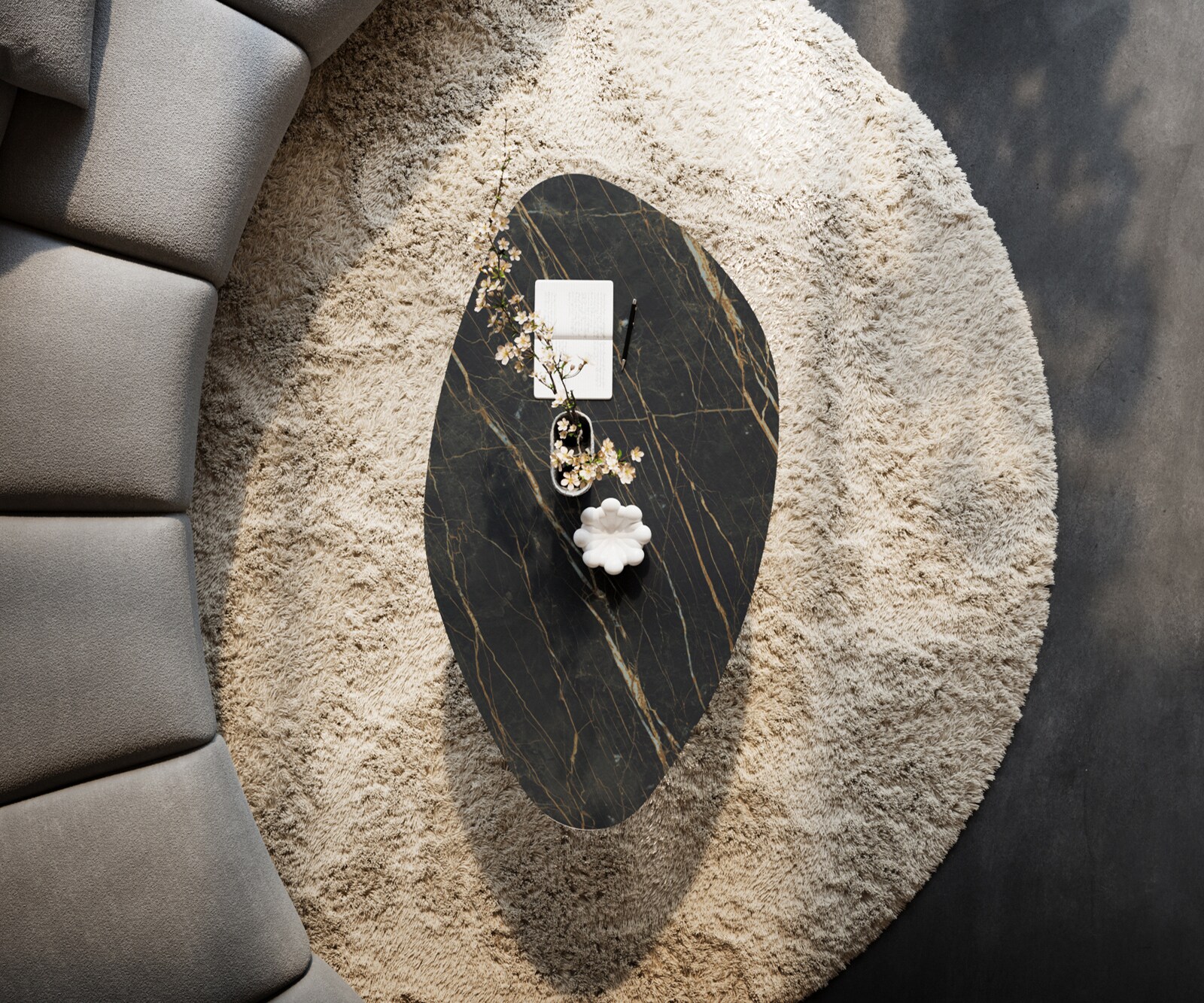 Couchtisch Edge Organisch 140x76 cm Keramik Laminam® Noir Desir Braun Conis Metall Schwarz 6