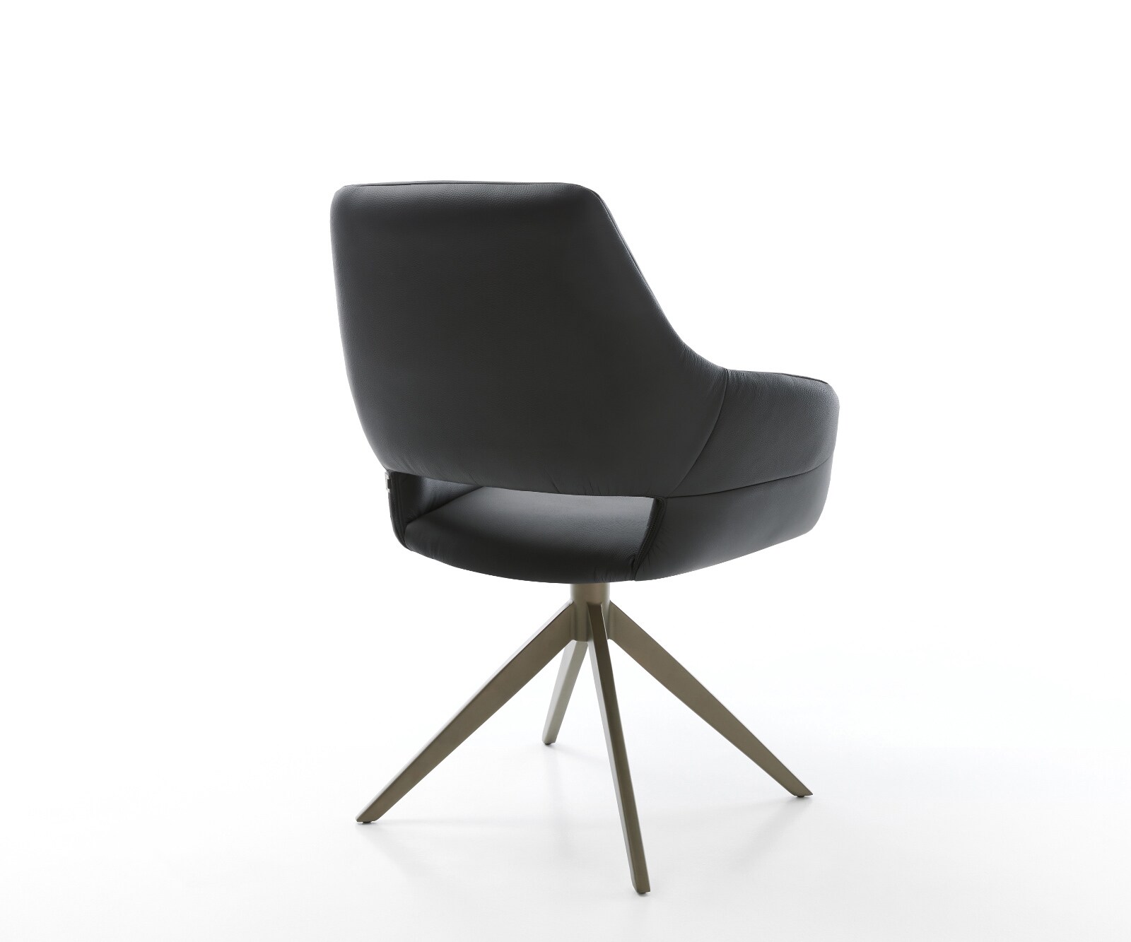 Drehstuhl Yago-Flex mit Armlehnen Echt-Leder Schwarz Kreuzgestell breit Effektfinish Titan 360° drehbar Wippfunktion Taschenfederkern 5
