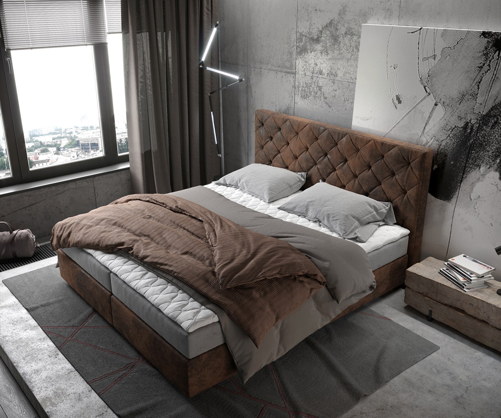 Boxspringbett Dream-Great 180x200 cm Braun Vintage mit Matratze und Topper 3