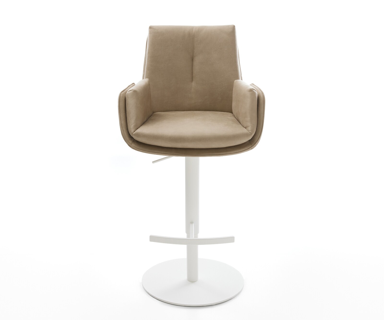 Barstuhl Clea-Flex Mikrofaser Beige Vintage Drehfuß höhenverstellbar Metall Weiß 1