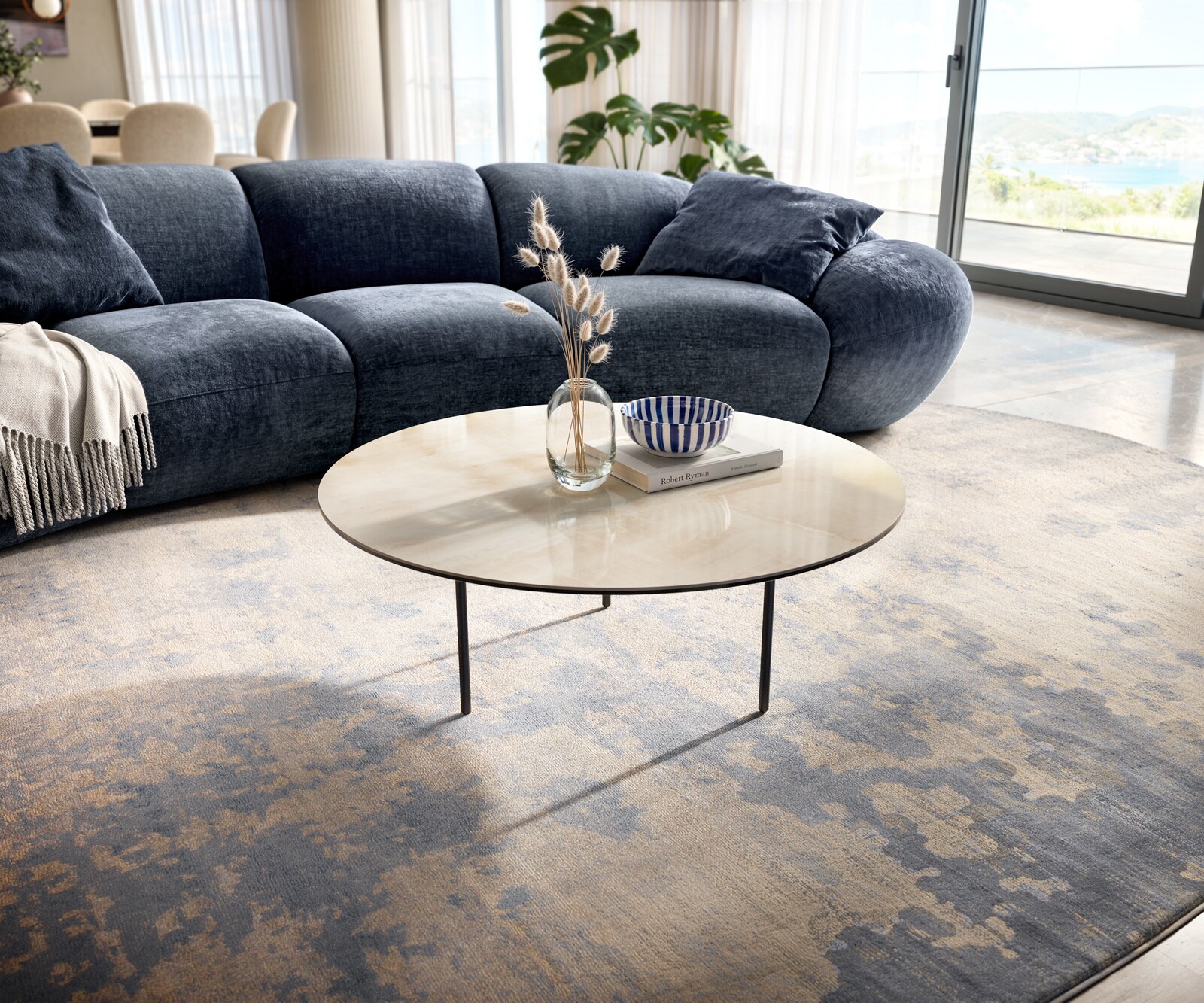 Couchtisch Edge Rund 90x90 cm Keramik Onyx Champagne Trive Metall Schwarz 1
