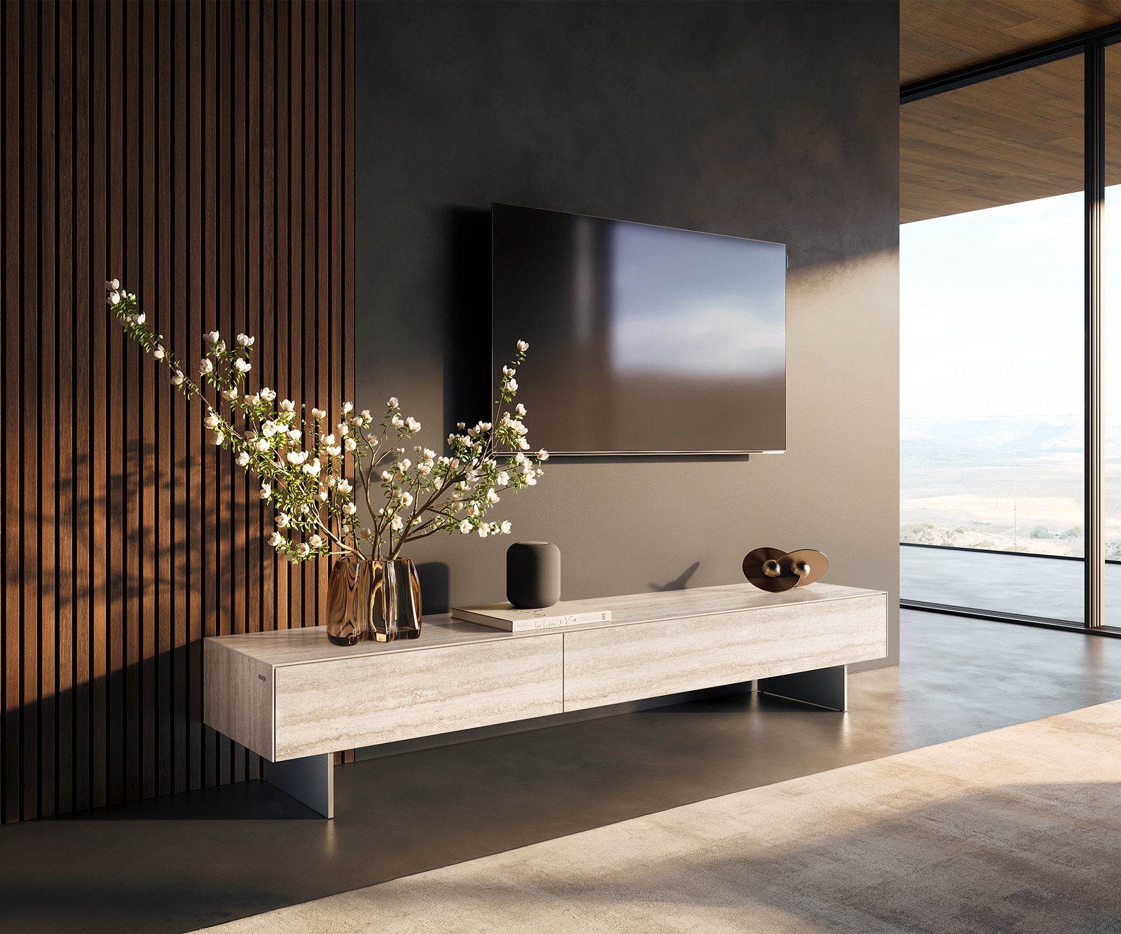 Lowboard Cuor 200 cm Keramik Laminam® Travertino Bianco Creme-Weiß 1 Klappe 1 Schubfach Fuß Schwebeoptik Edelstahl Lowboard Cuor 200 cm Keramik Laminam® Travertino Bianco Creme-Weiß 1 Klappe 1 Schubfach Fuß Schwebeoptik Edelstahl