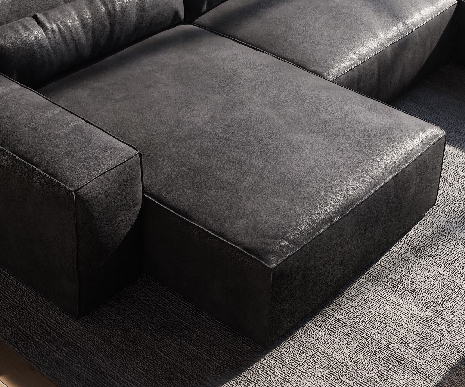 Wohnlandschaft Sirpio 300x200 cm Lederimitat Vintage Anthrazit Recamiere variabel mit Hocker 6