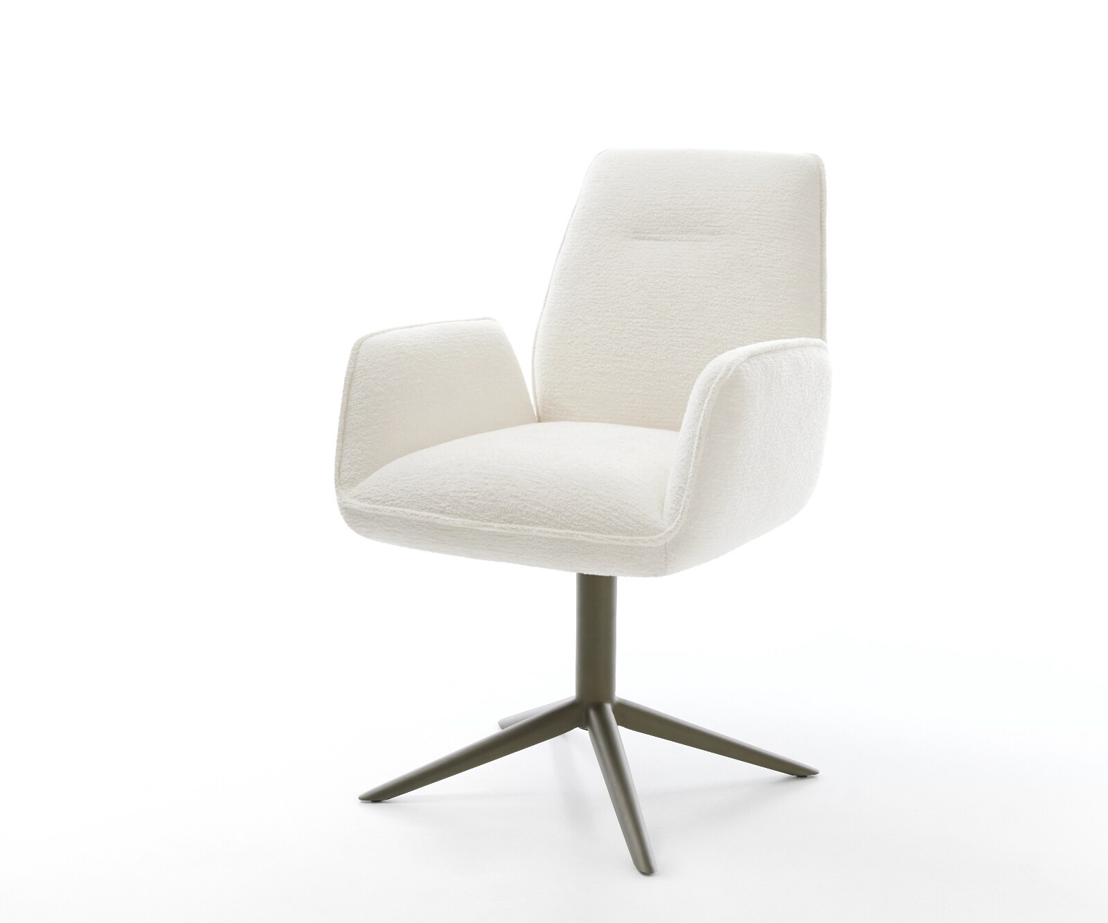 Chaise-pivotante Zoa-Flex bouclé doux beige pied de chaise 4 branches aspect titane pivotement sur 360° fonction bascule resorts ensachés