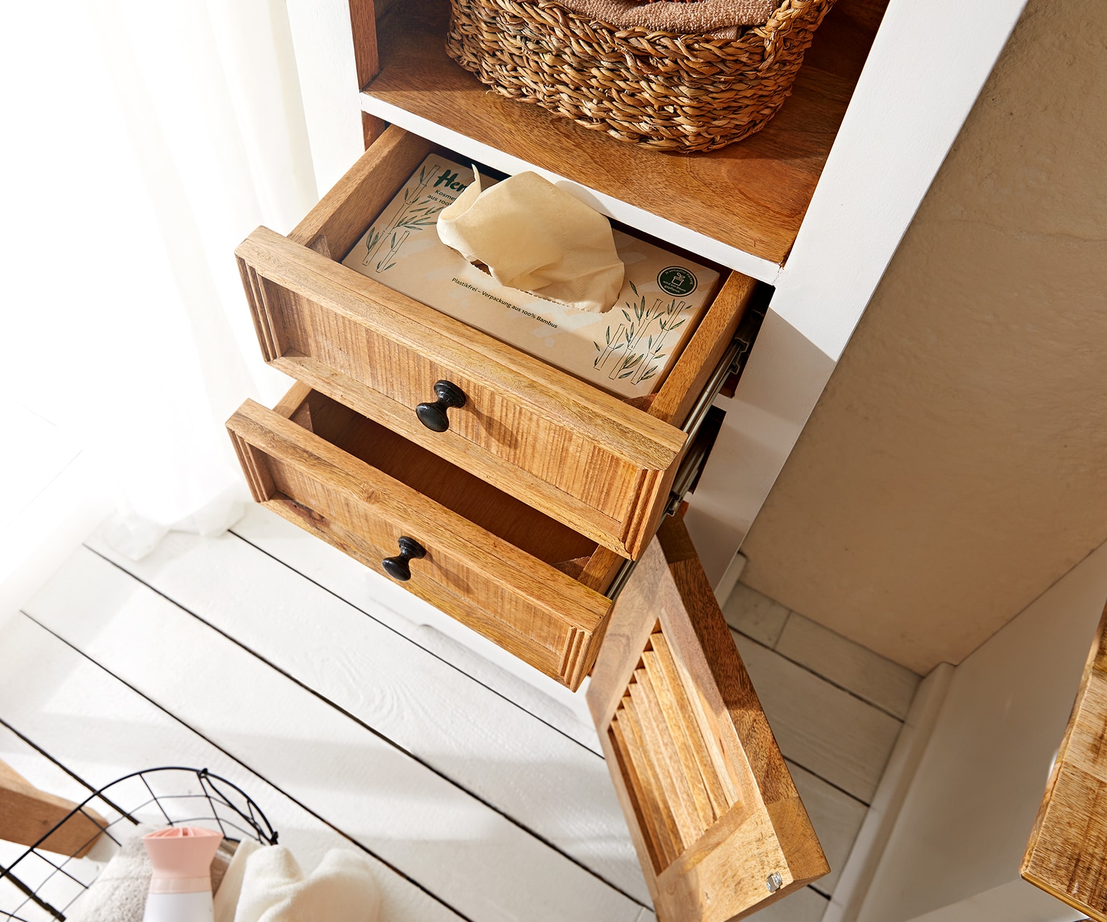 Hochschrank Casa  45x190 cm Mango Weiss Natur 4