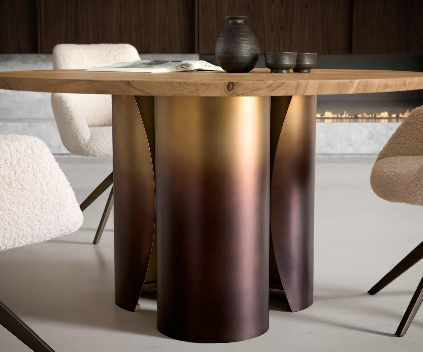 Esstisch Adenza Rund 140x140 cm Akazie Natur Metall Gold Ombre 3