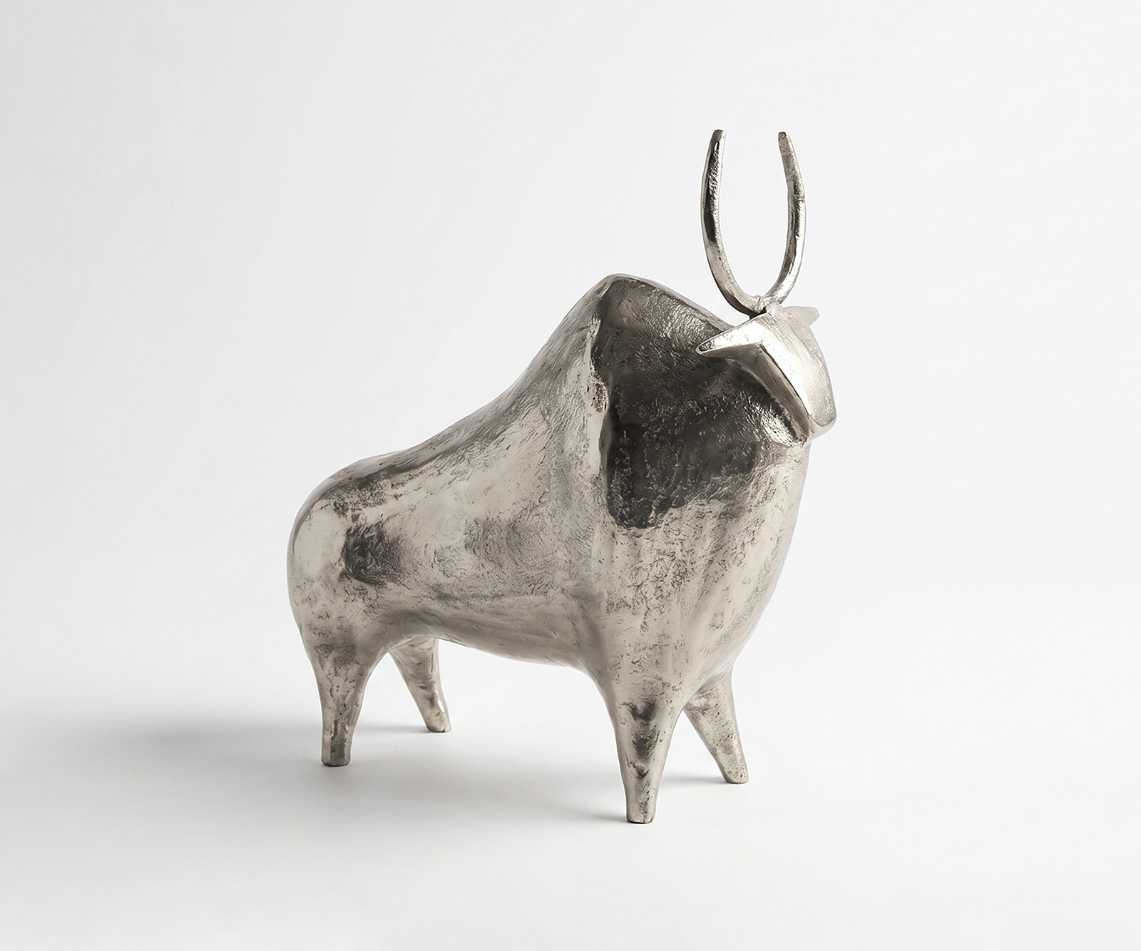 Figurine Toro l39 x P12 x H39 cm Aluminium Platin Faite main
