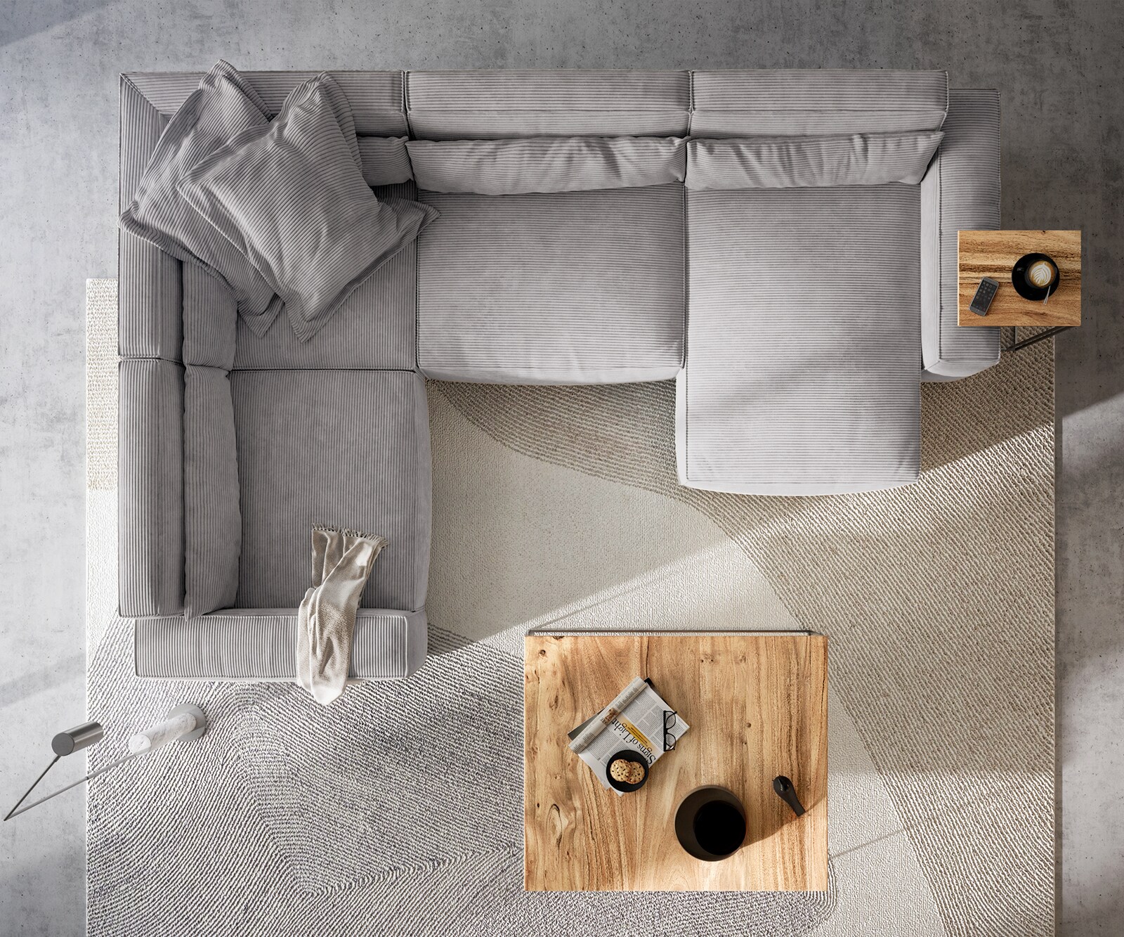 Wohnlandschaft Sirpio L 330x230 cm Cord Silbergrau Recamiere variabel 5