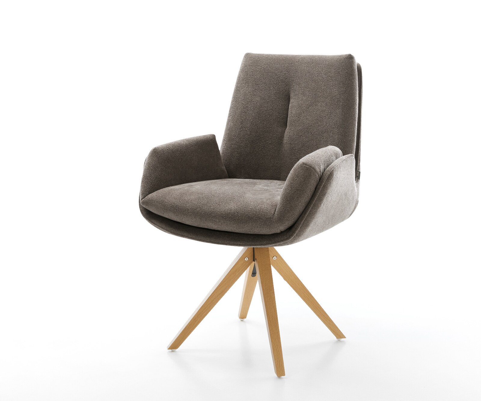 Drehstuhl Clea-Flex Strukturstoff Soft Taupe Holzgestell kantig Natur 180° drehbar