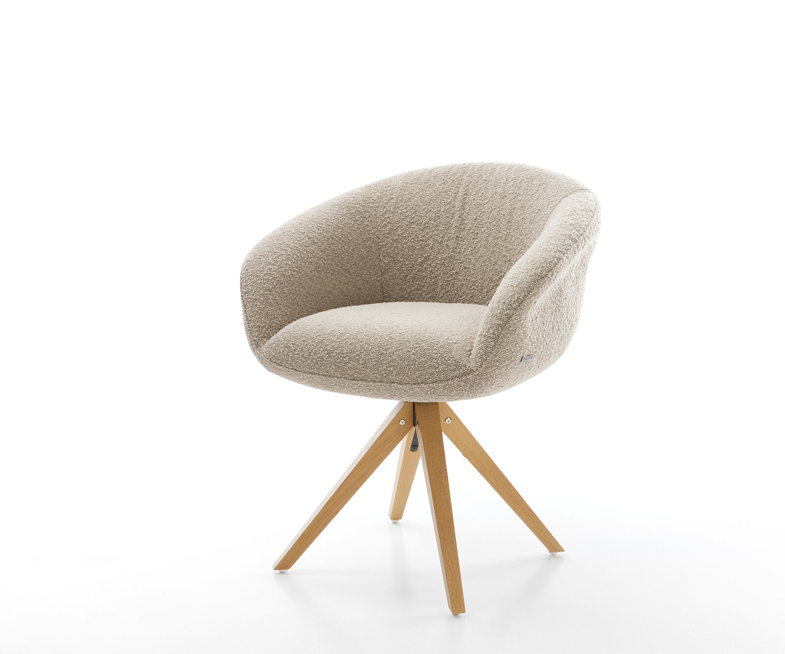 Drehstuhl Vinka-Flex mit Armlehnen Bouclé Soft Schlamm Holzgestell kantig Natur 360° drehbar Taschenfederkern