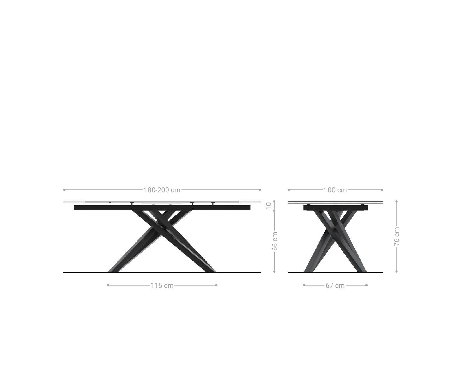 Esstisch Edge 180-220x100 Keramik Laminam® Sabbia Eichefarbig Kreuzgestell Rechteck Schwarz ausziehbar 5