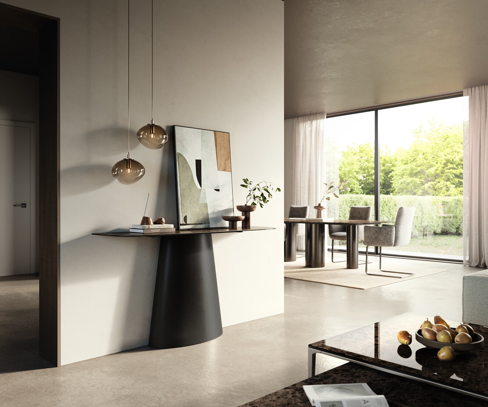 Konsolentisch Edge Boot 140x40 cm Keramik Emperador Extra Lucidato Dunkelbraun Conos Metall Schwarz 7