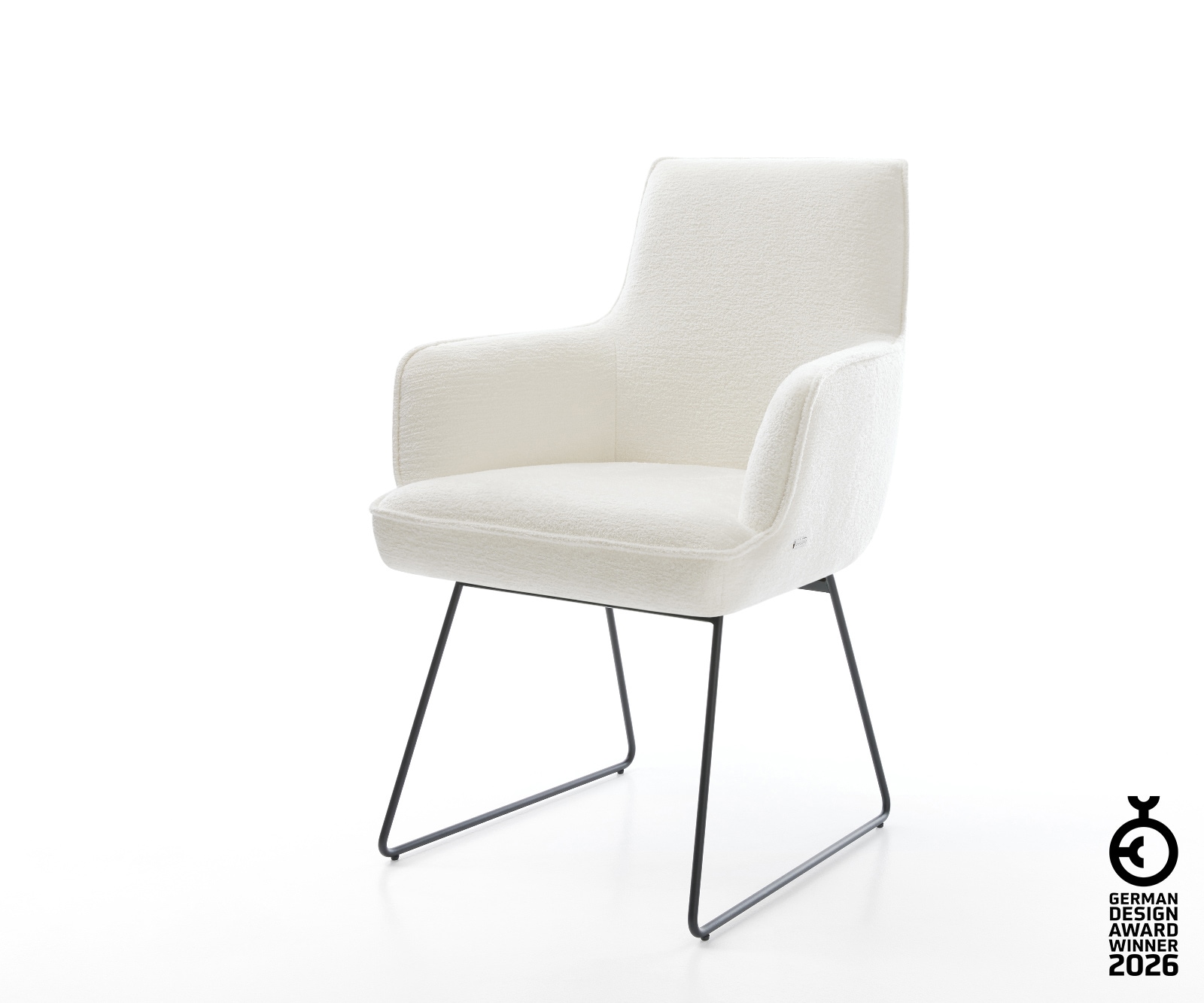 Esszimmerstuhl Heira-Flex mit Armlehnen Bouclé Soft Beige Kufengestell Schw günstig online kaufen