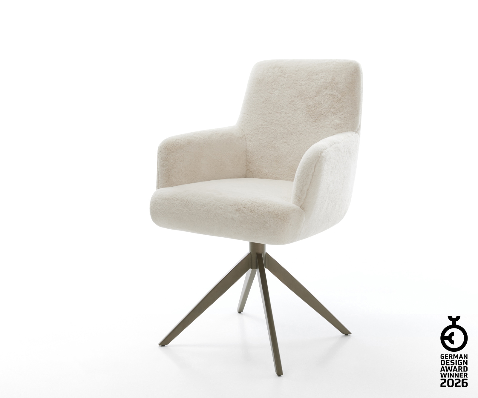 Drehstuhl Heira-Flex mit Armlehnen Plüsch Creme-Weiß Kreuzgestell breit Effektfinish Titan 360° drehbar Wippfunktion Taschenfederkern