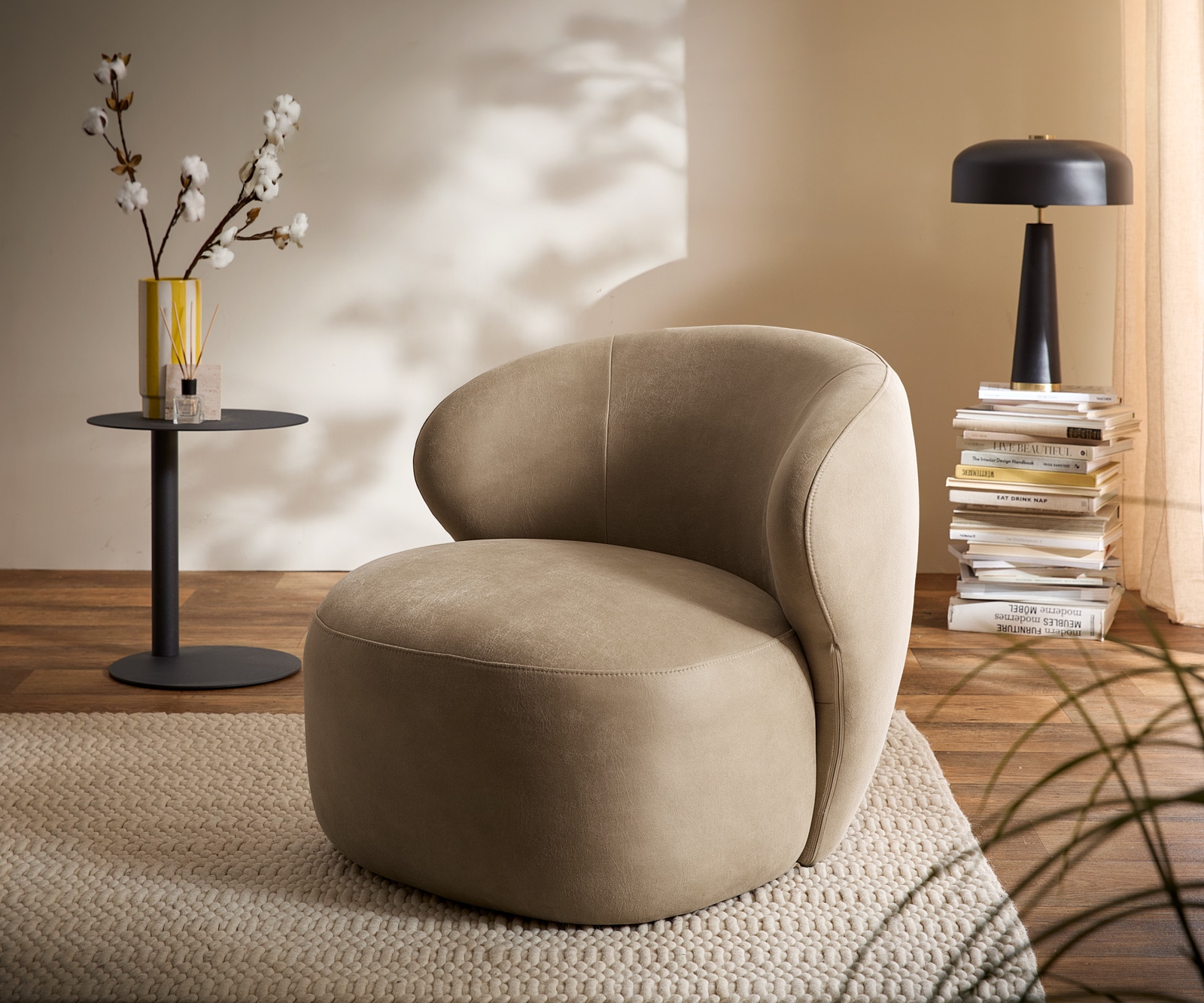 Loungesessel Pulo 80x80 cm Mikrofaser Beige Vintage