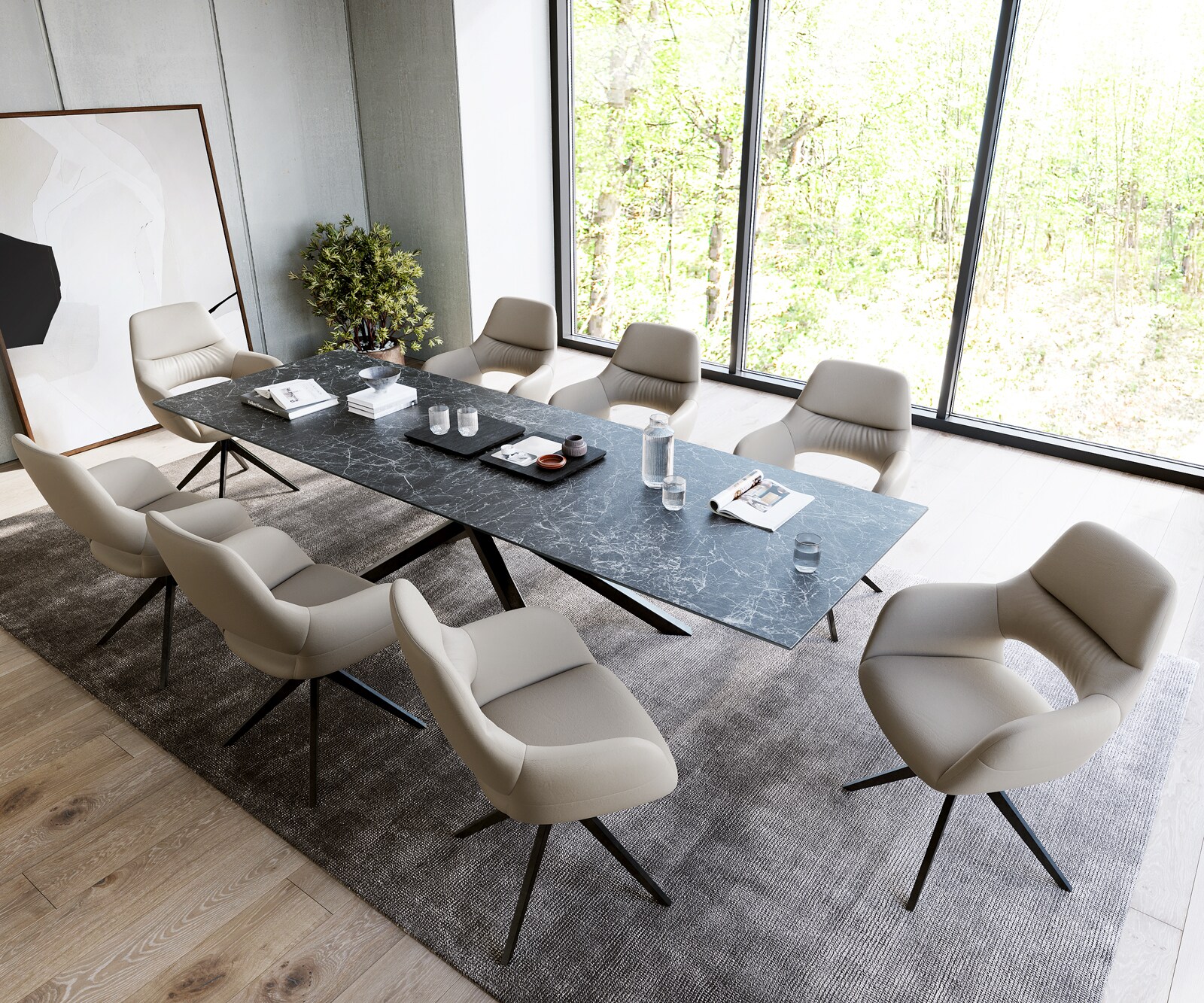 Esstisch Edge 300x100cm Keramik Laminam®Nero Greco Anthrazit Mittelfuß Kreuz Schwarz 5