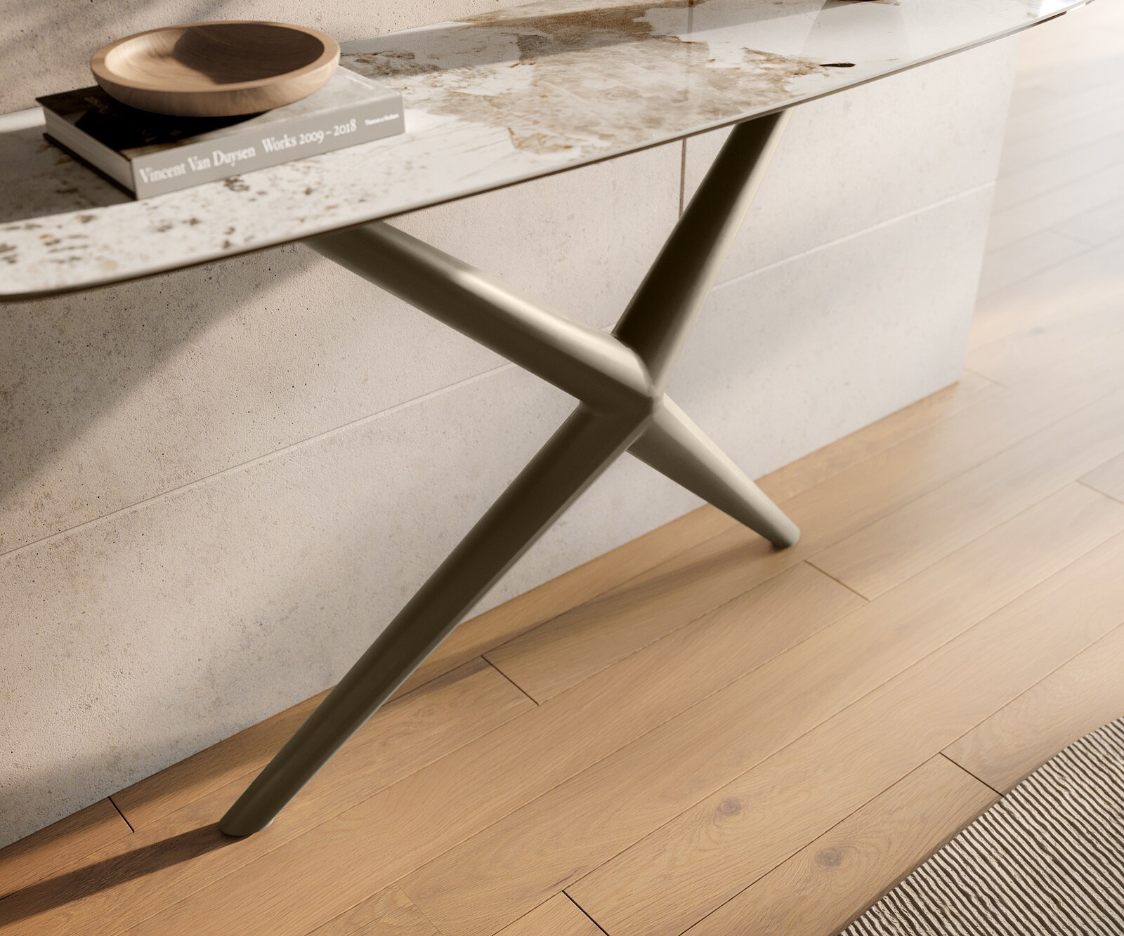 Konsolentisch Edge Boot 140x40 cm Keramik Minas Melange Weiß-Beige Estelo Metall Effektfinish Titan 5