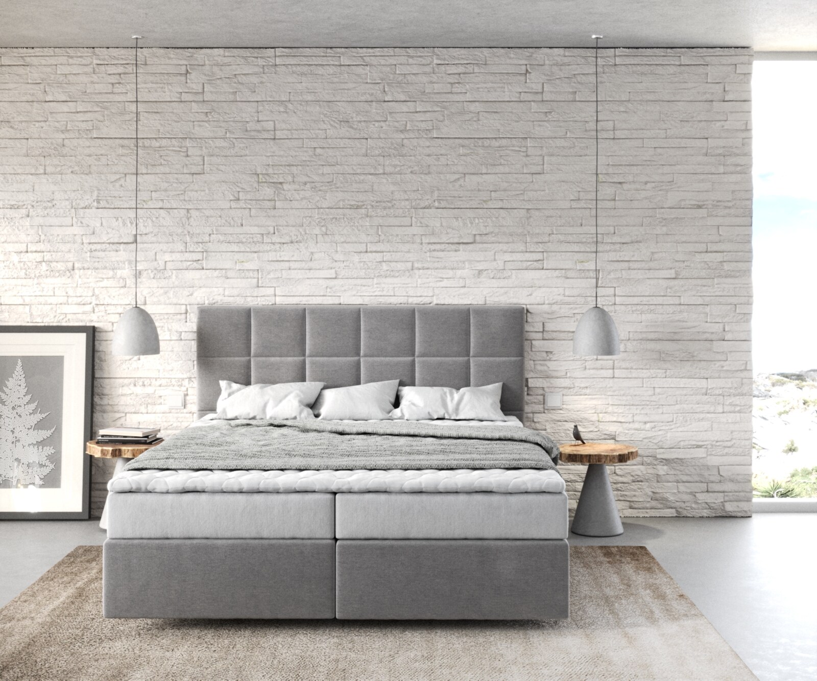 Boxspringbett Dream-Fine 160x200 cm Mikrofaser Grau mit Matratze und Topper 1
