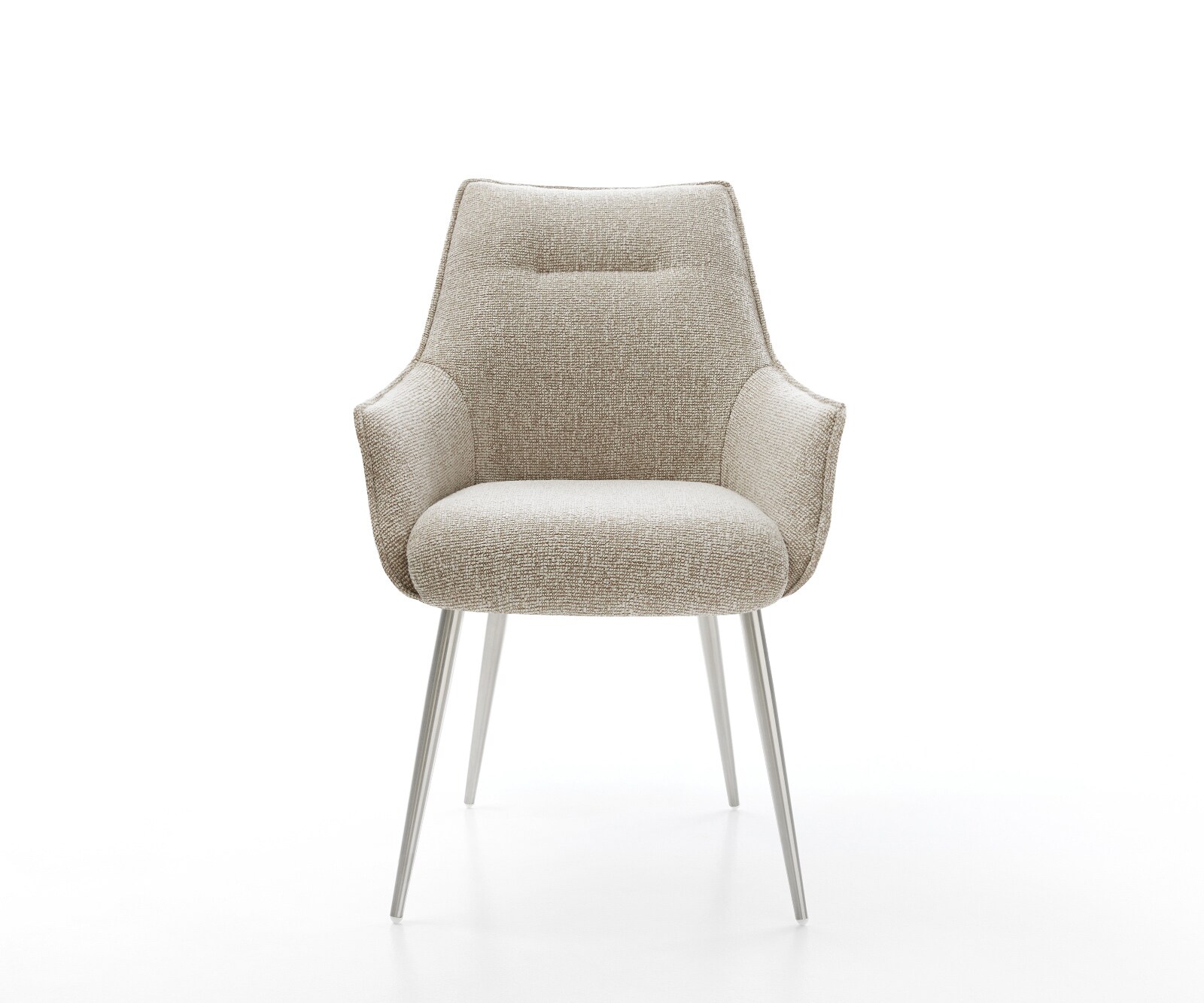 Esszimmerstuhl Alja-Flex mit Armlehnen Webstoff Soft Beige 4-Fuß konisch Edelstahl Taschenfederkern 1