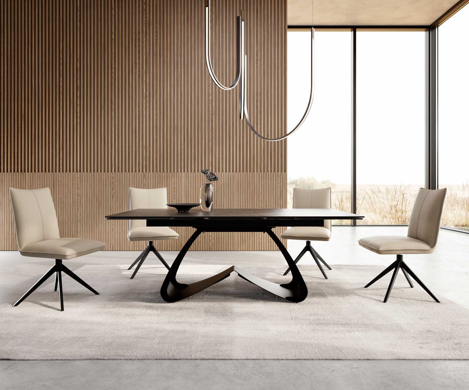 Esstisch Edge 200-300x100 Keramik Laminam®Noir Desir Braun W-Gestell Schwarz ausziehbar 4