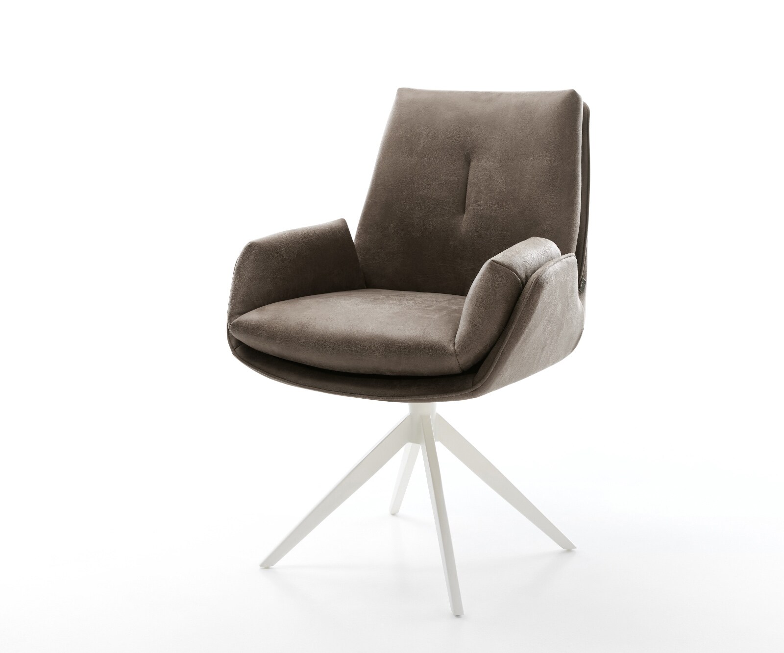 Drehstuhl Clea-Flex Mikrofaser Taupe Vintage Kreuzgestell breit Weiß 360° drehbar Wippfunktion 1