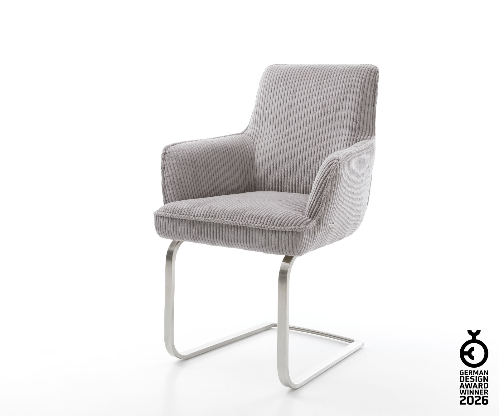 Freischwinger Heira-Flex mit Armlehnen Cord Silbergrau Freischwinger flach Edelstahl Taschenfederkern