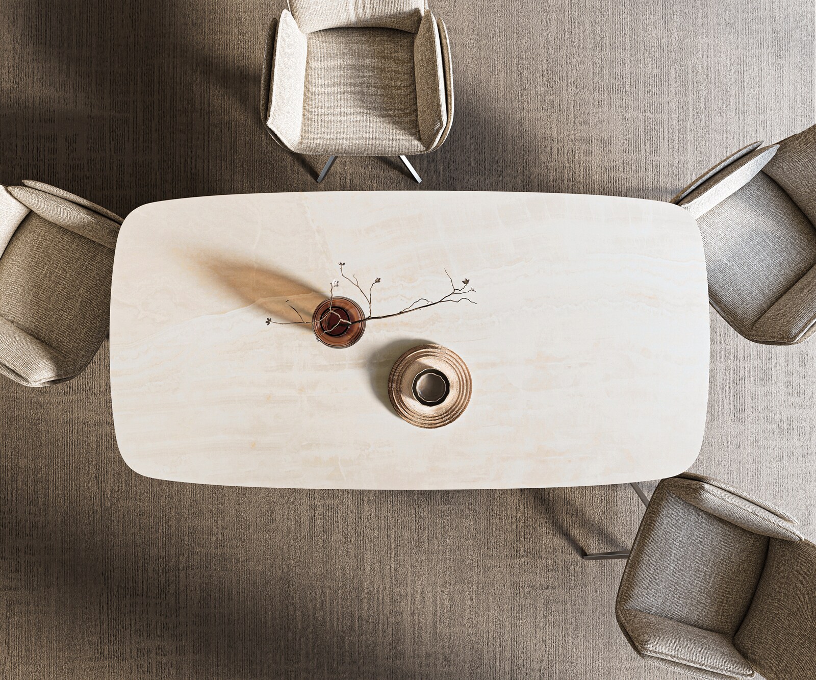 Esstisch Edge Boot 200x100 cm Keramik Onyx Champagne Spider Flachstahl Edelstahl Graphit 6