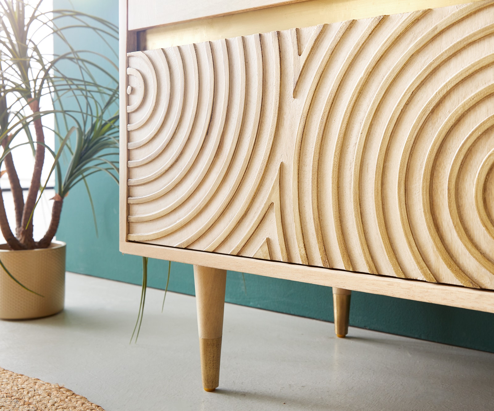Vitrine Budaya 115x135 cm Mango Natur 4 Türen Fuß rund 6 Vitrine Budaya 115x135 cm Mango Natur 4 Türen Fuß rund 6