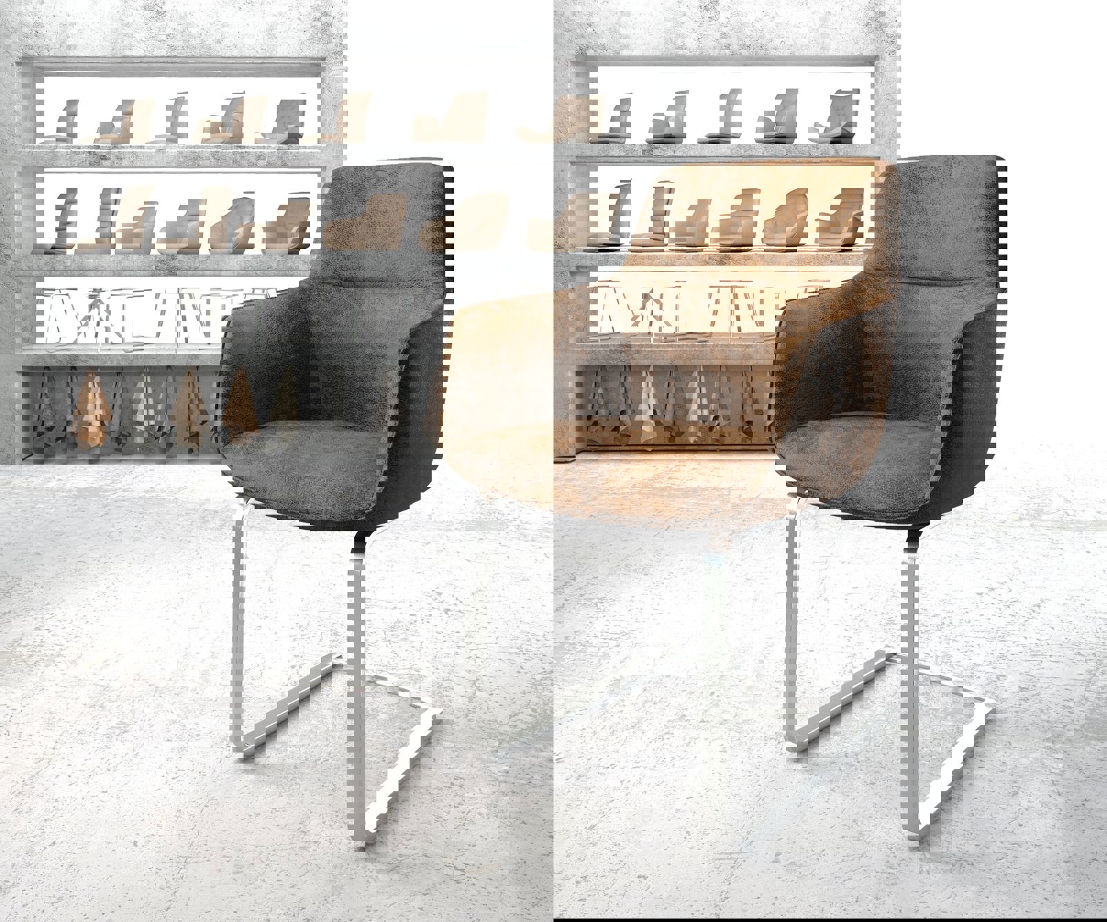 Schwingstuhl Pejo-Flex Braun Antik Freischwinger flach Edelstahl Schwingstuhl Pejo-Flex Braun Antik Freischwinger flach Edelstahl