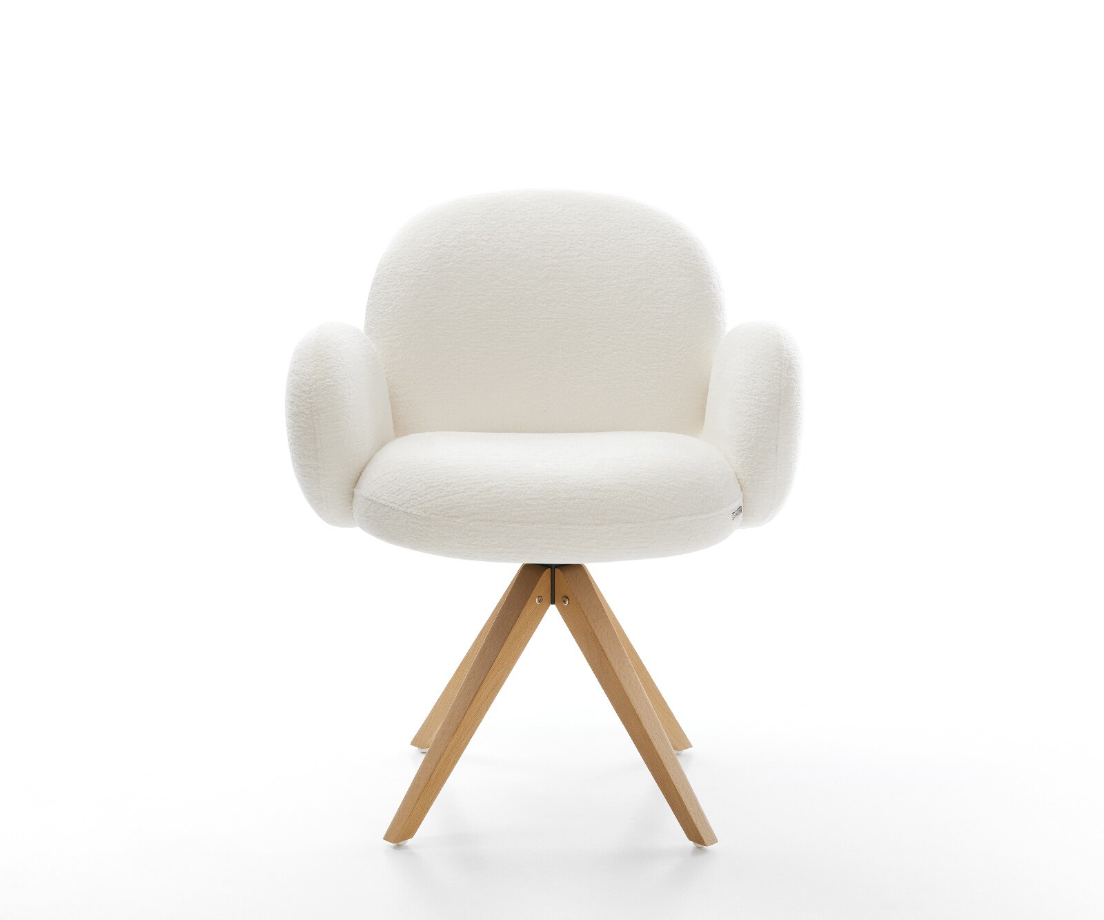 Drehstuhl Nube-Flex mit Armlehnen Bouclé Soft Beige Holzgestell kantig Natur 360° drehbar Taschenfederkern 1